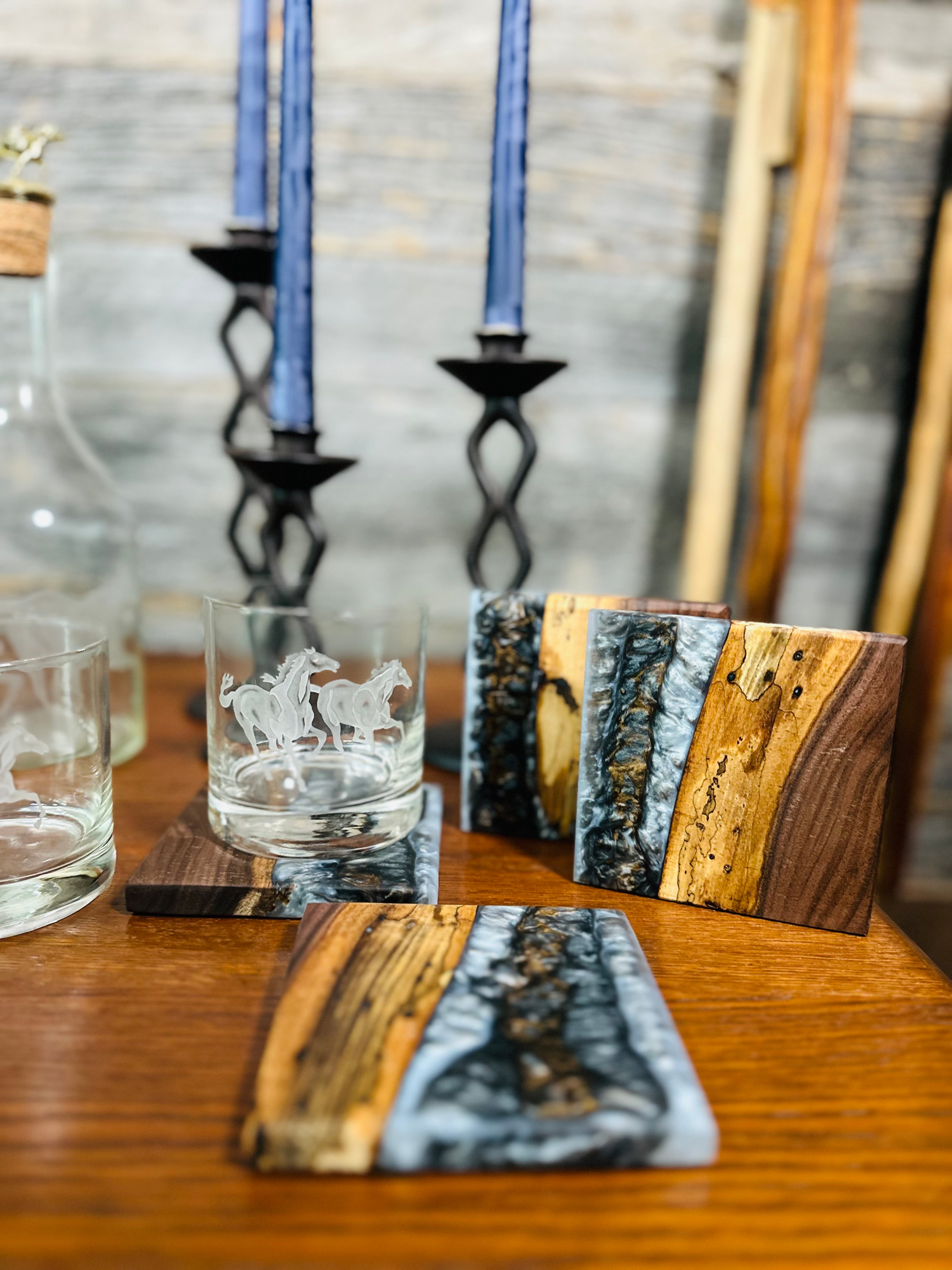 Black Walnut and Resin Coasters, Set of 4