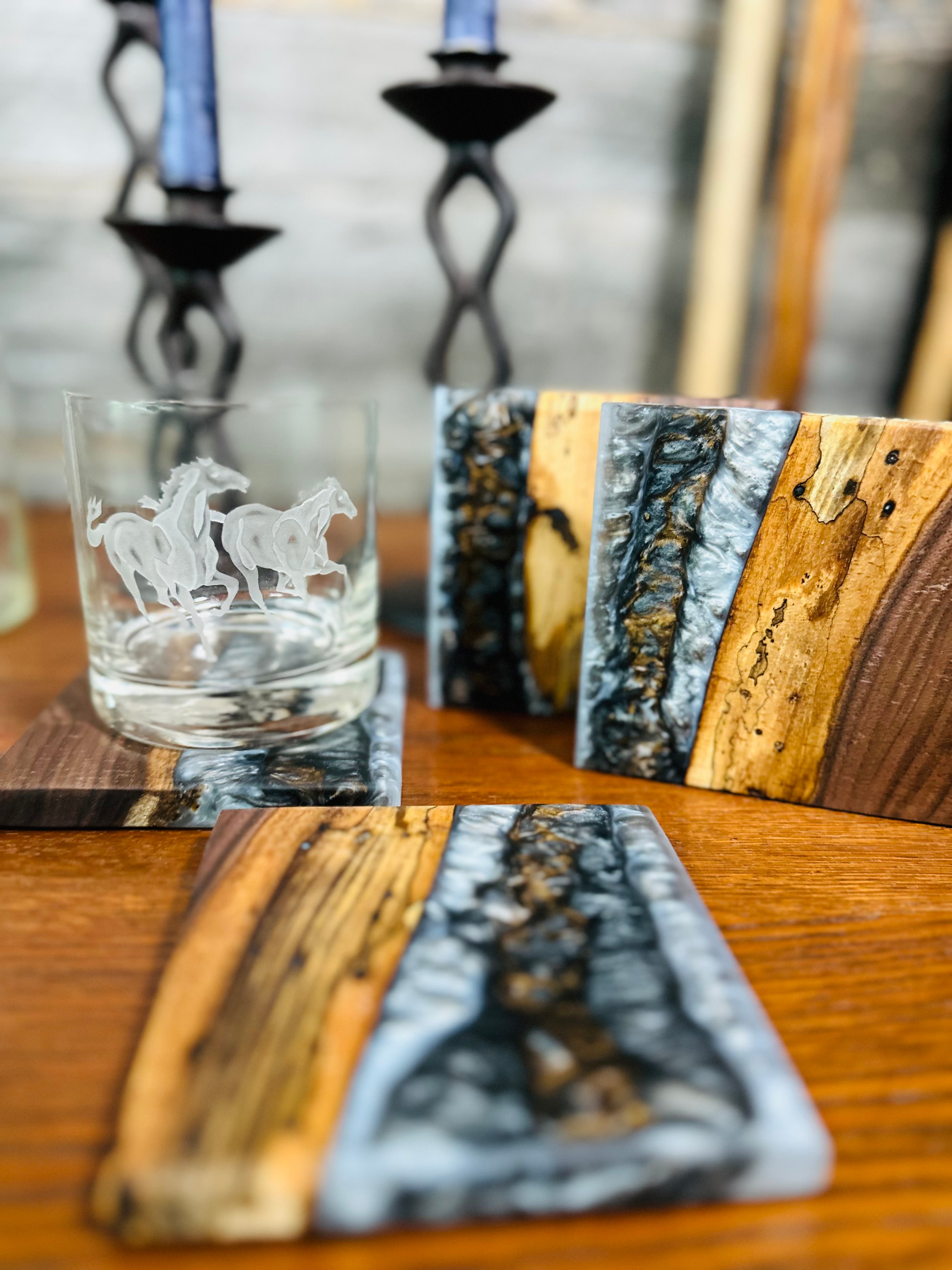 Black Walnut and Resin Coasters, Set of 4