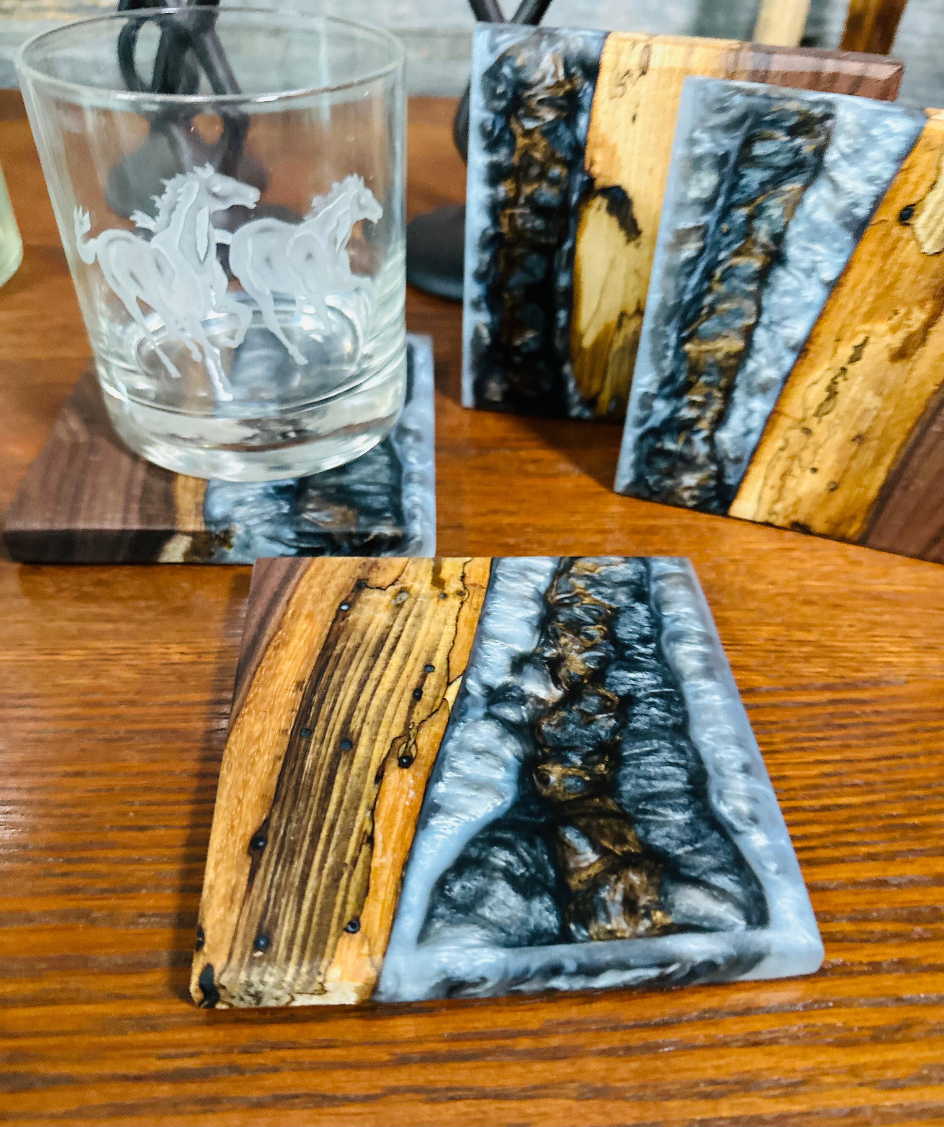 Black Walnut and Resin Coasters, Set of 4