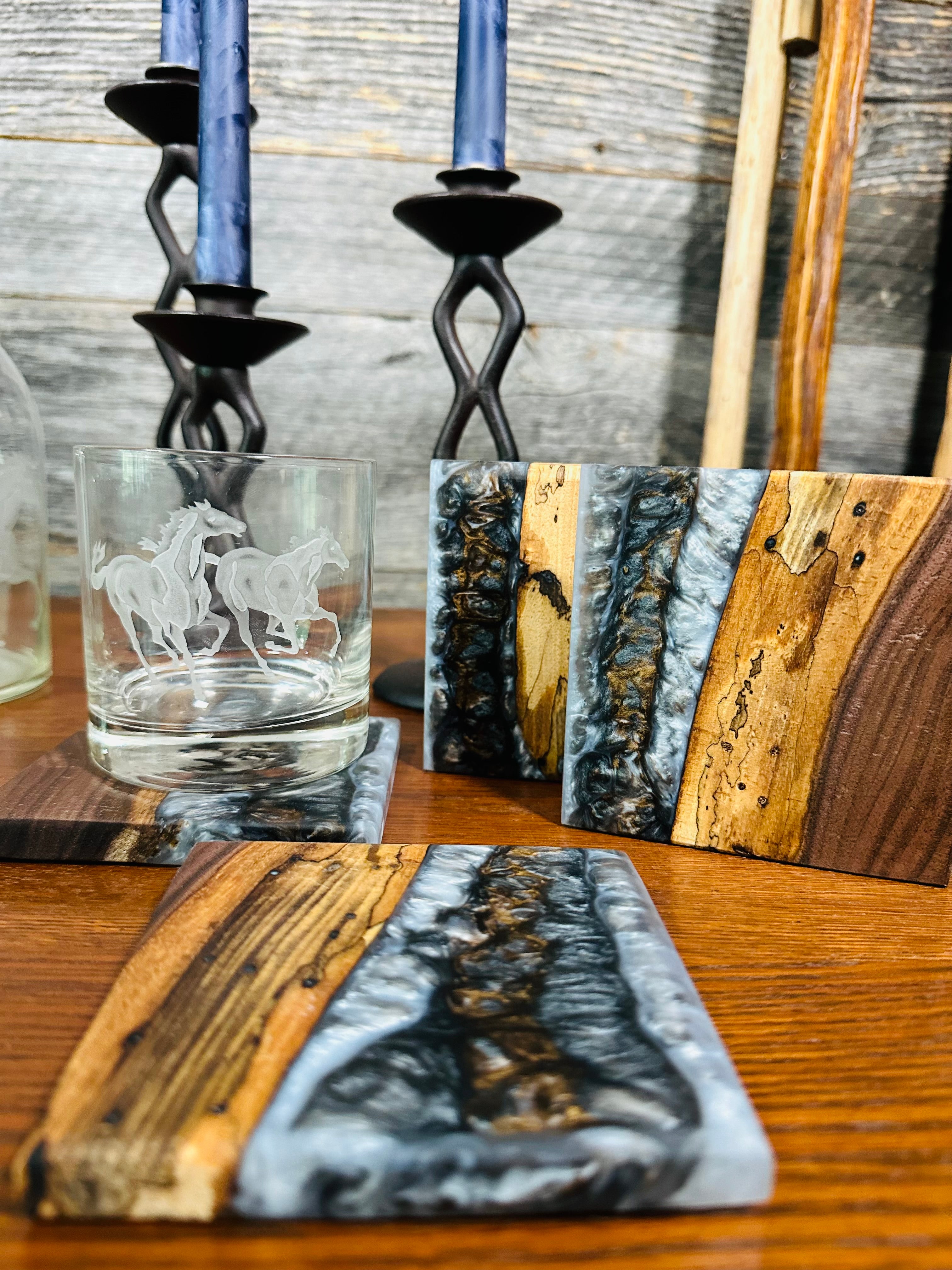 Black Walnut and Resin Coasters, Set of 4