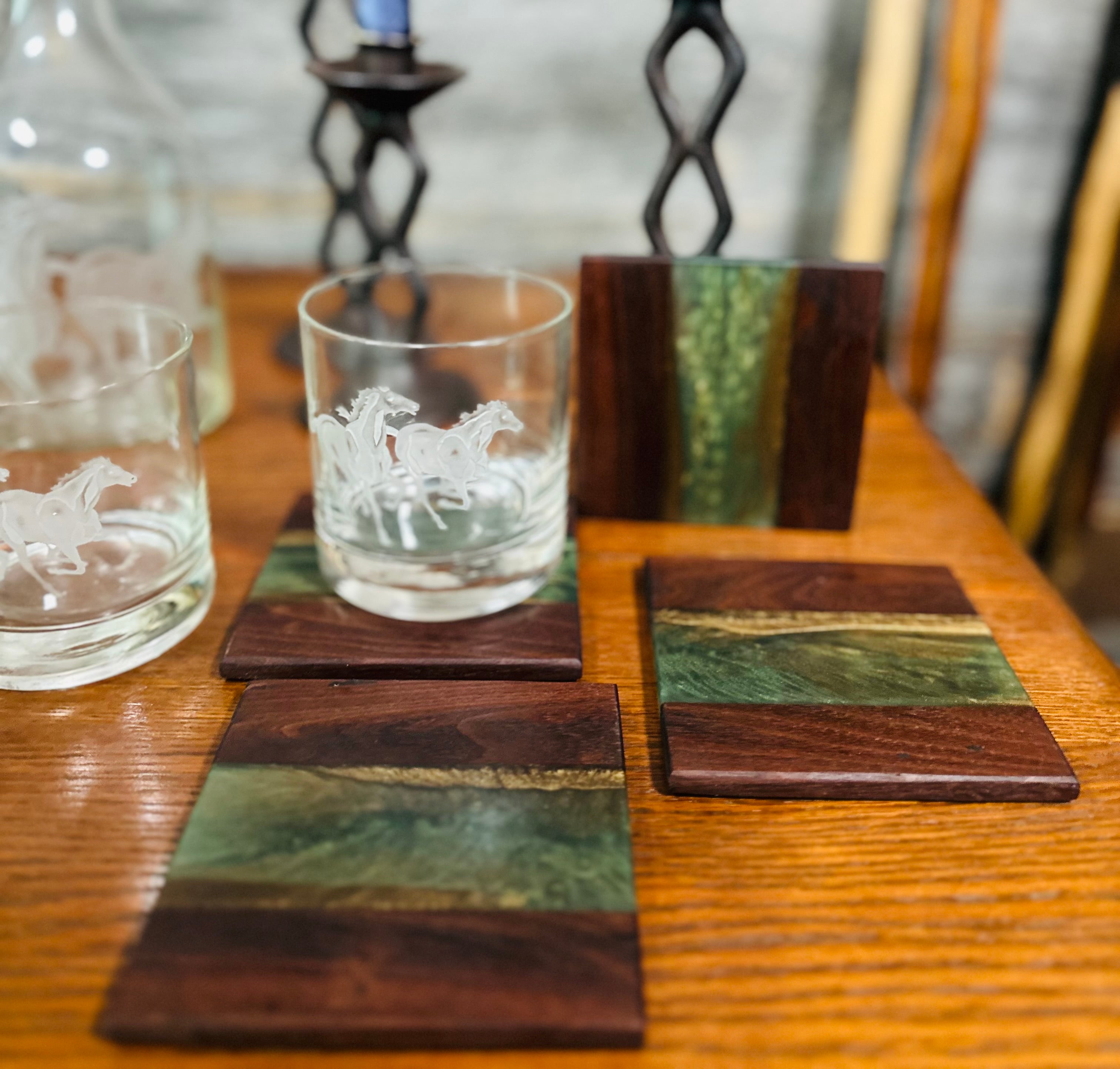 Black Walnut and Resin Coasters, Set of 4