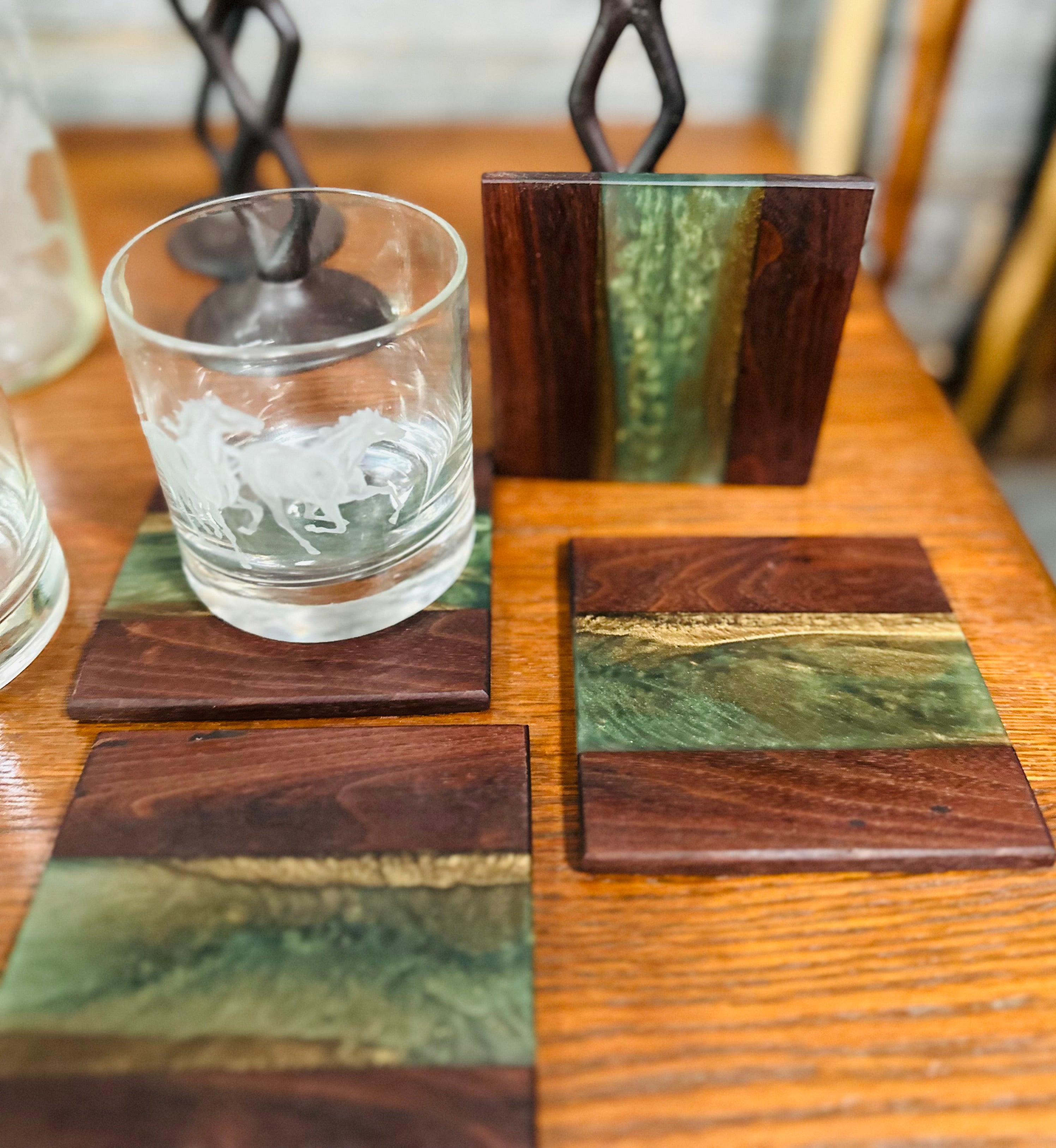 Black Walnut and Resin Coasters, Set of 4