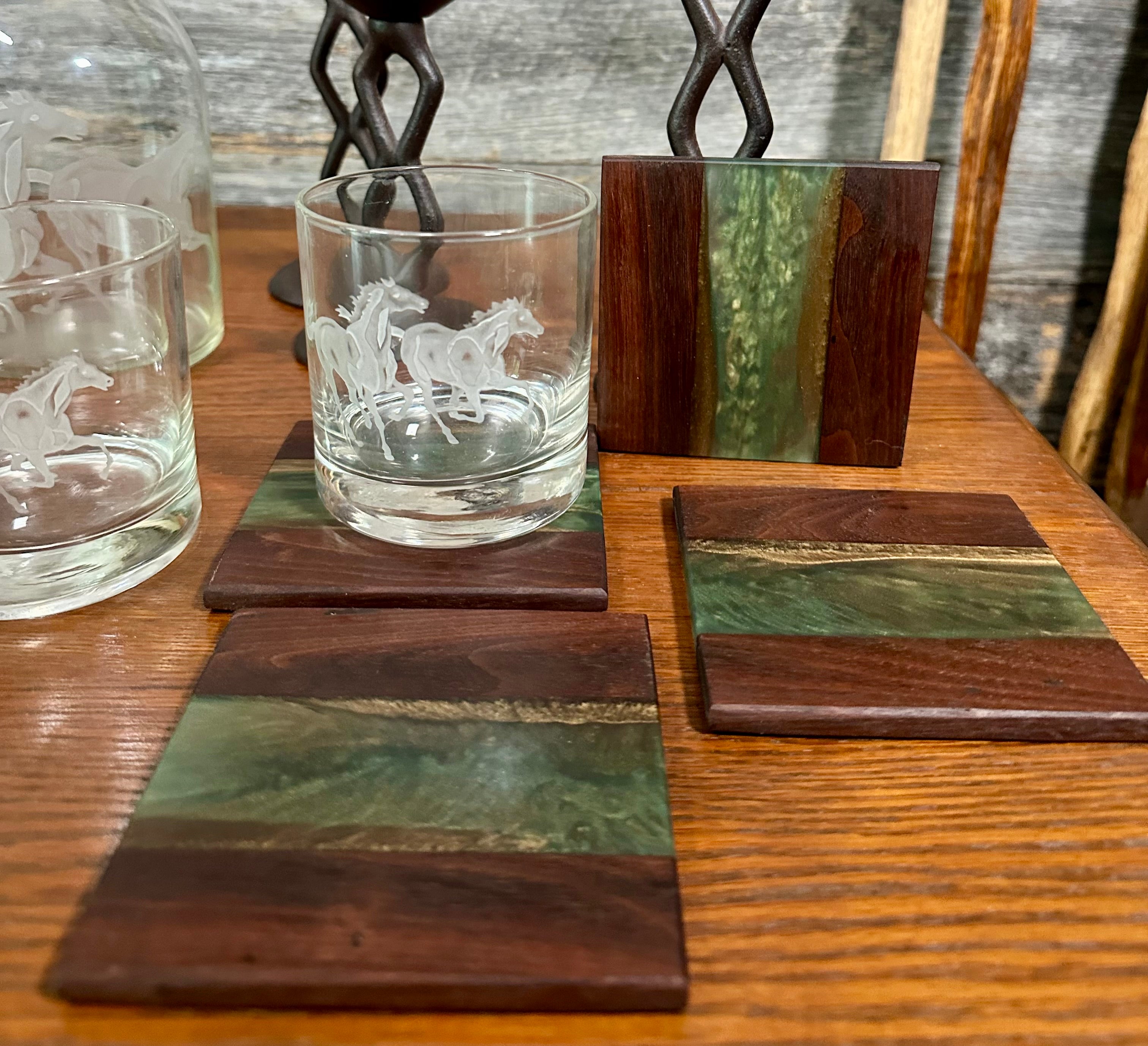 Black Walnut and Resin Coasters, Set of 4