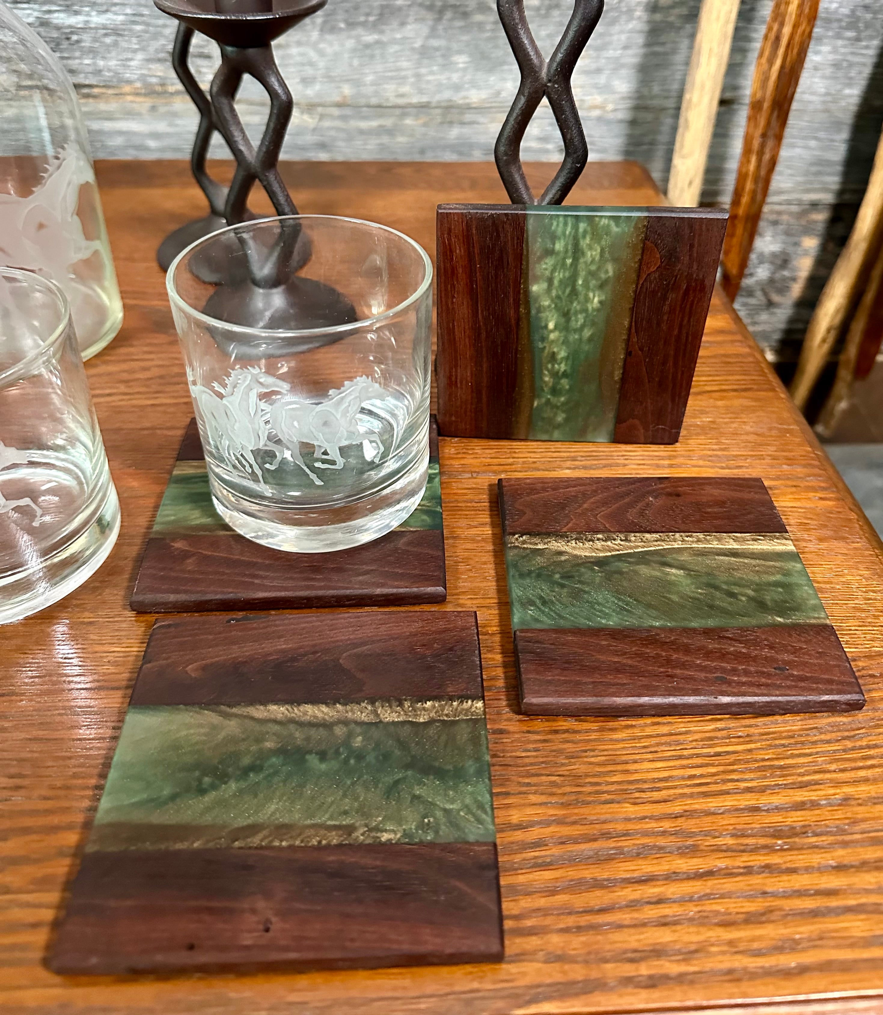 Black Walnut and Resin Coasters, Set of 4