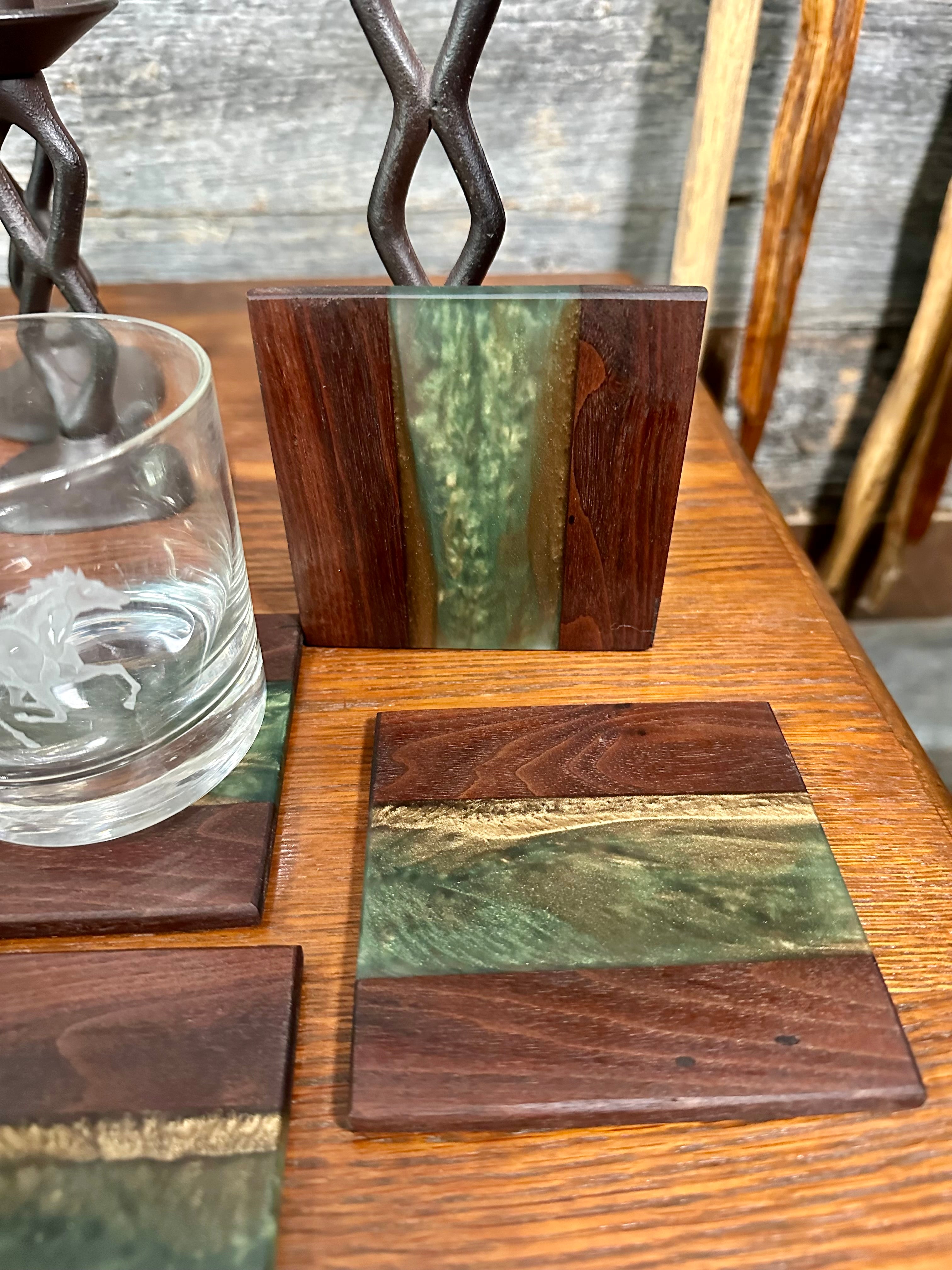 Black Walnut and Resin Coasters, Set of 4