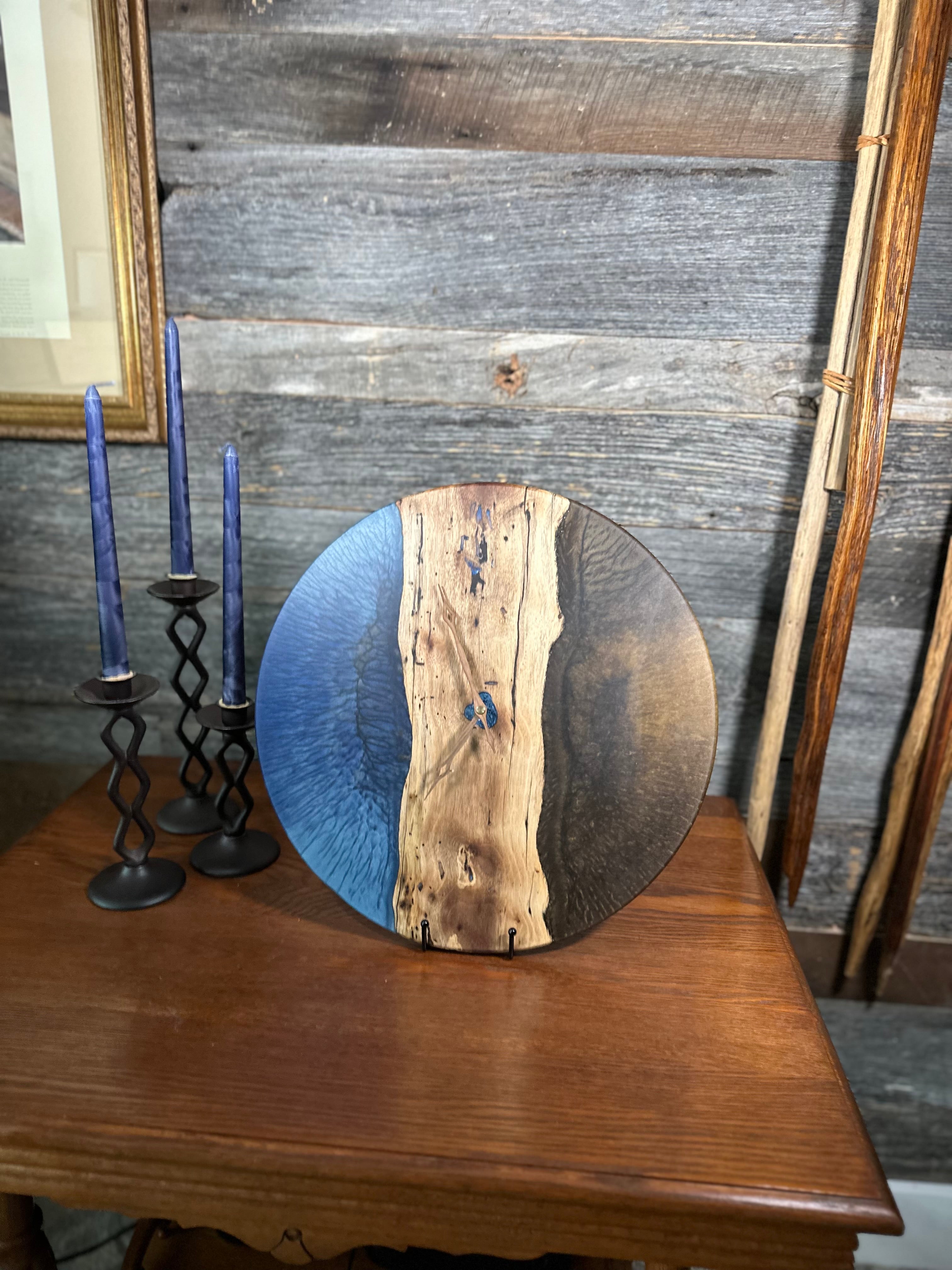 Handcrafted Round Wood and Resin Wall Clock - Bronze