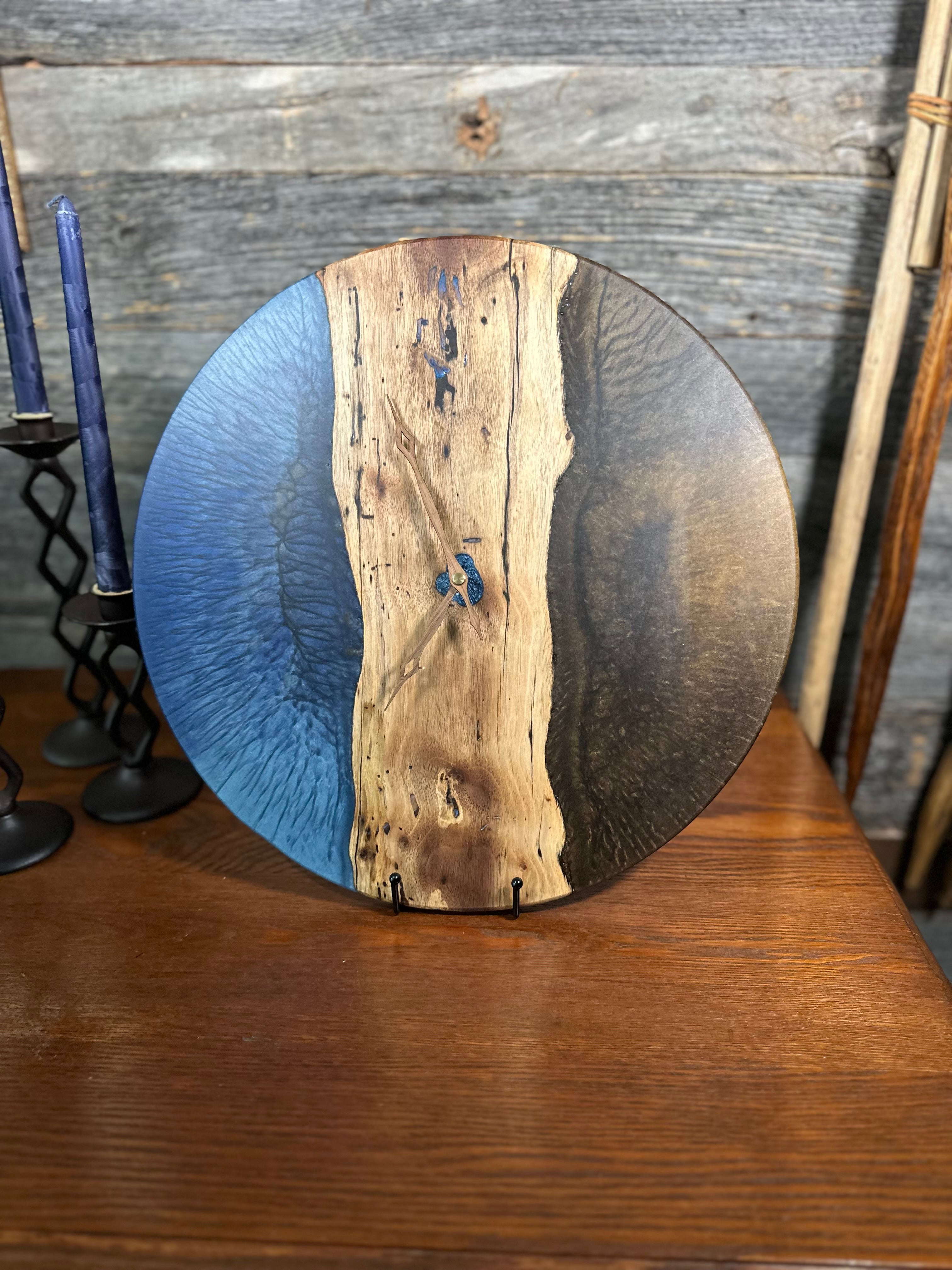 Handcrafted Round Wood and Resin Wall Clock - Bronze