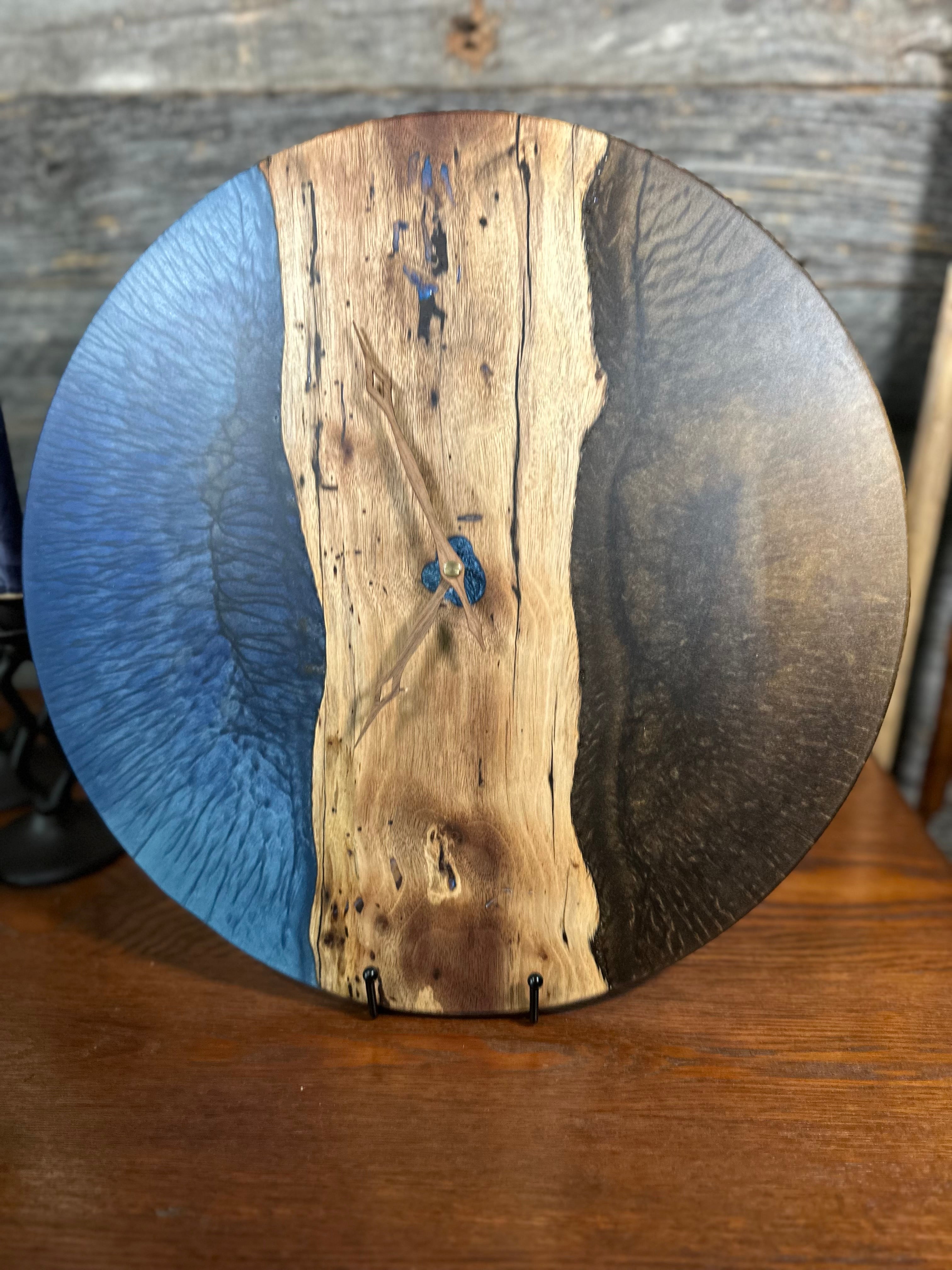 Handcrafted Round Wood and Resin Wall Clock - Bronze