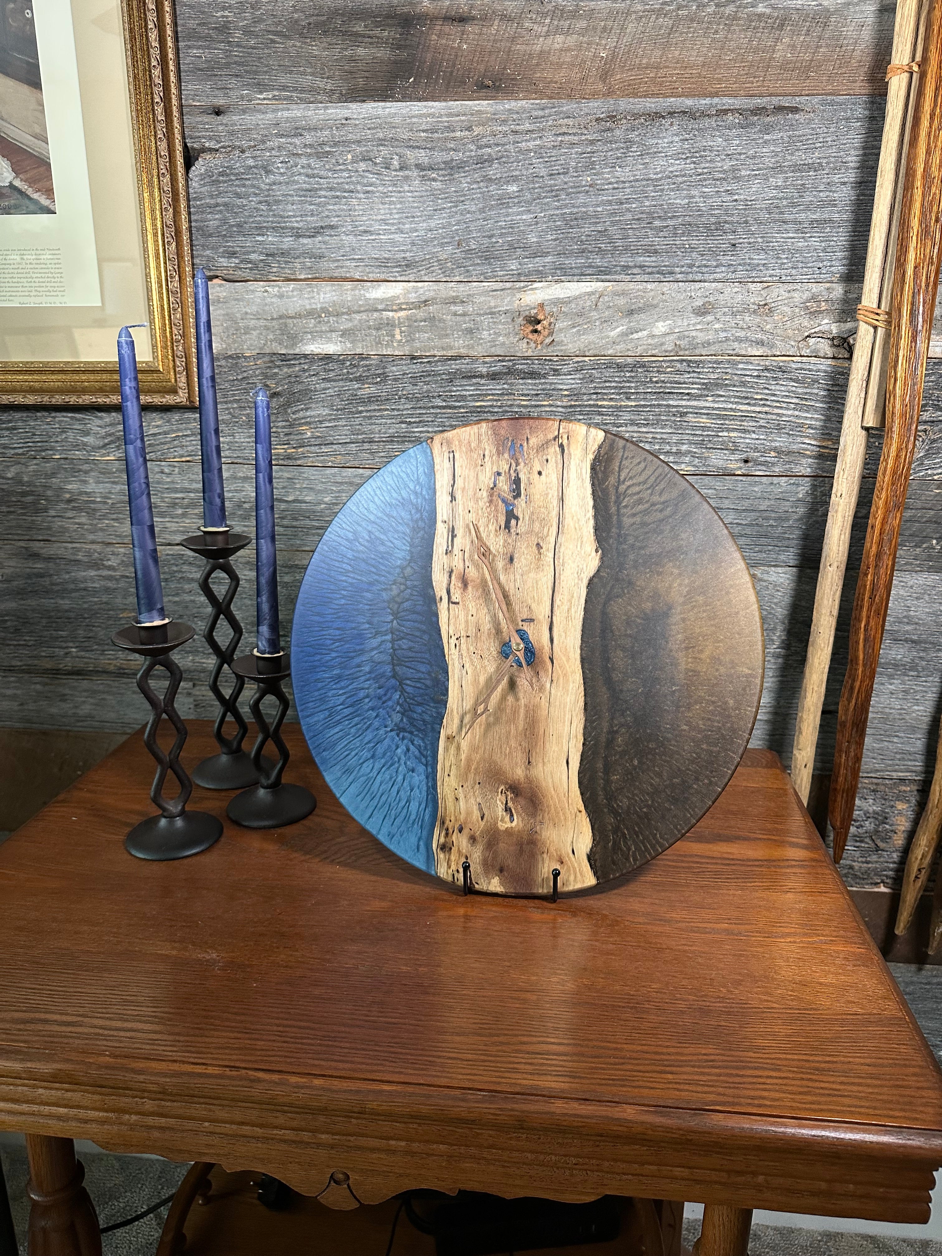 Handcrafted Round Wood and Resin Wall Clock - Bronze