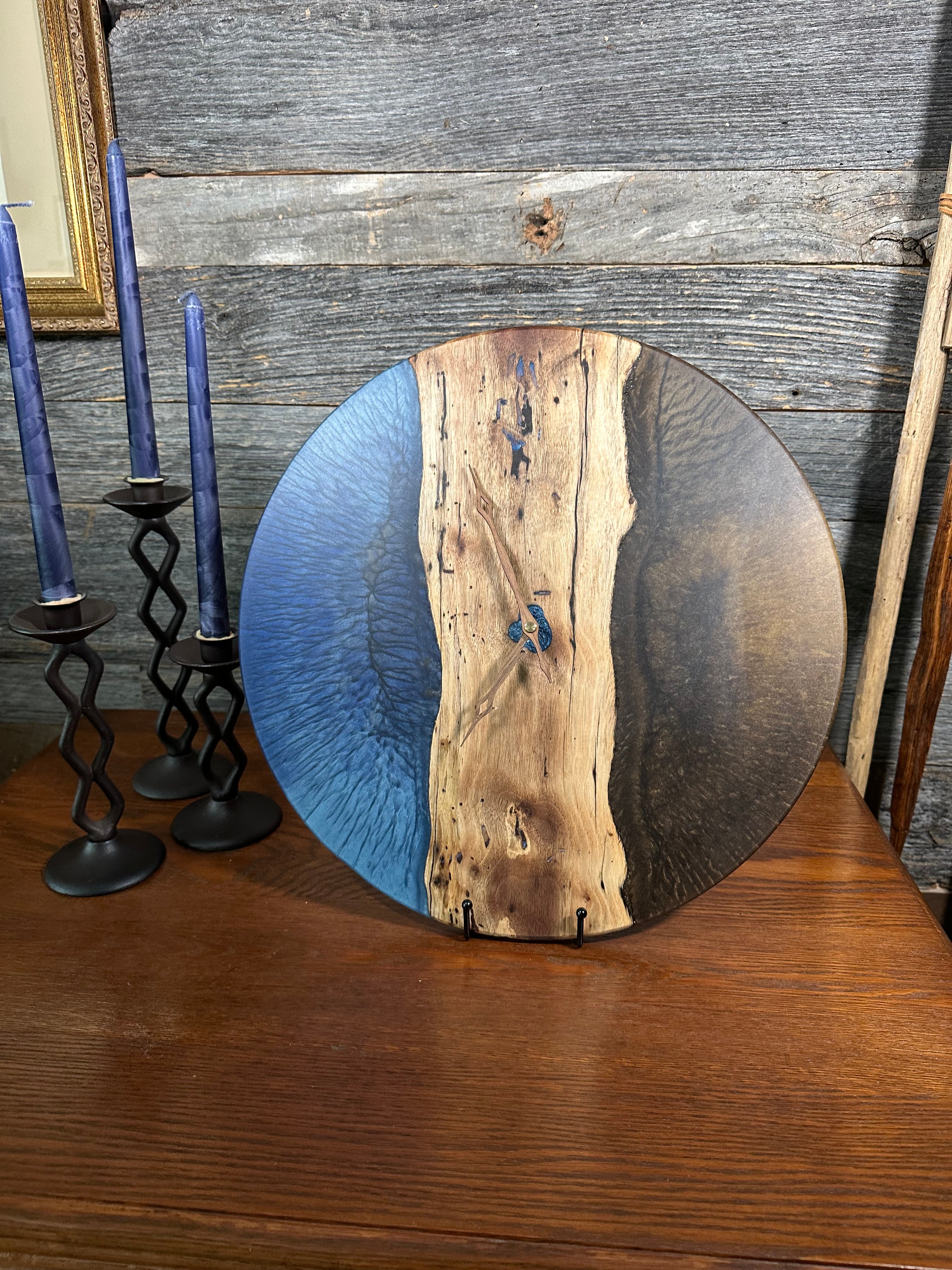 Handcrafted Round Wood and Resin Wall Clock - Bronze