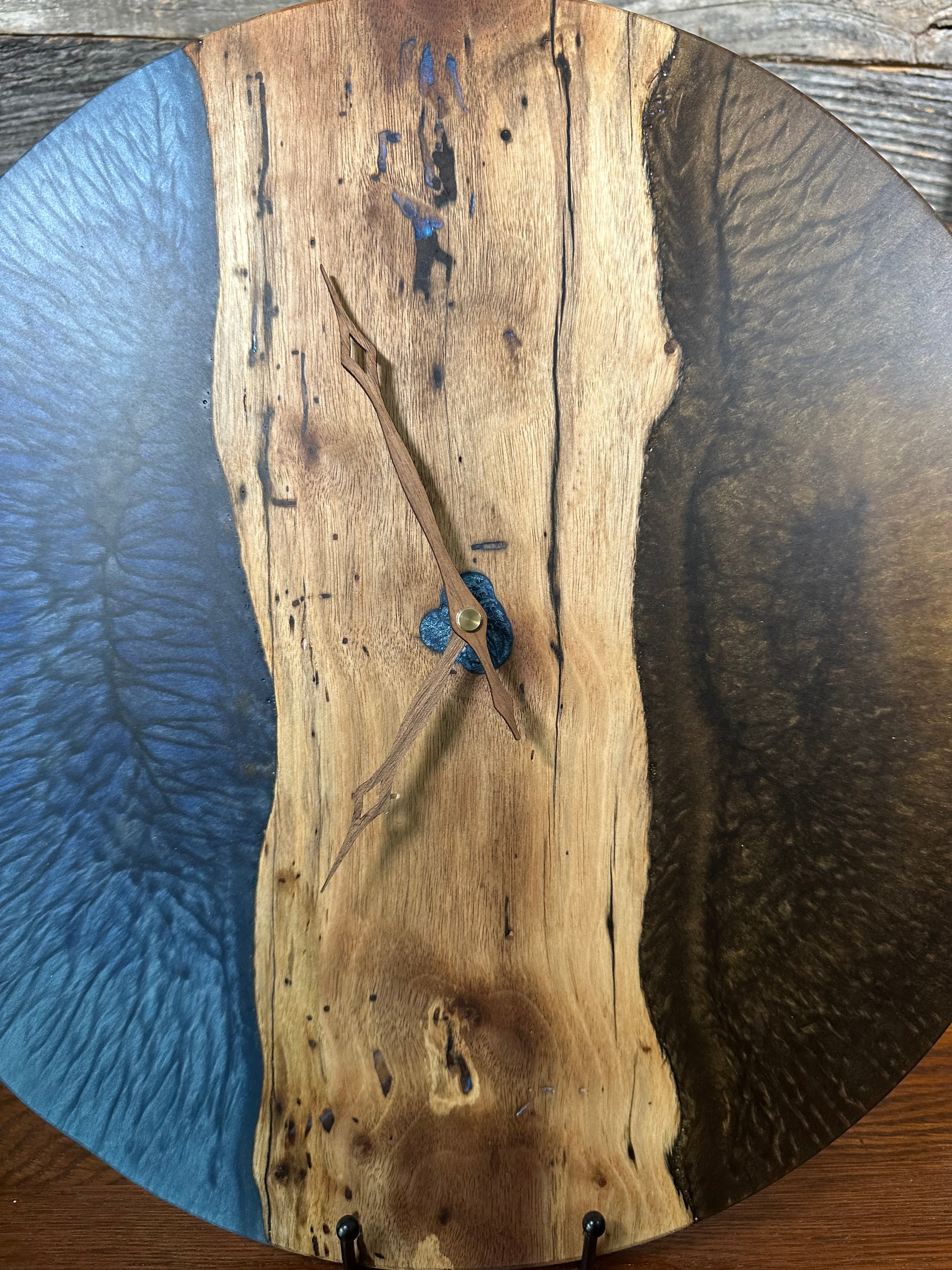 Handcrafted Round Wood and Resin Wall Clock - Bronze