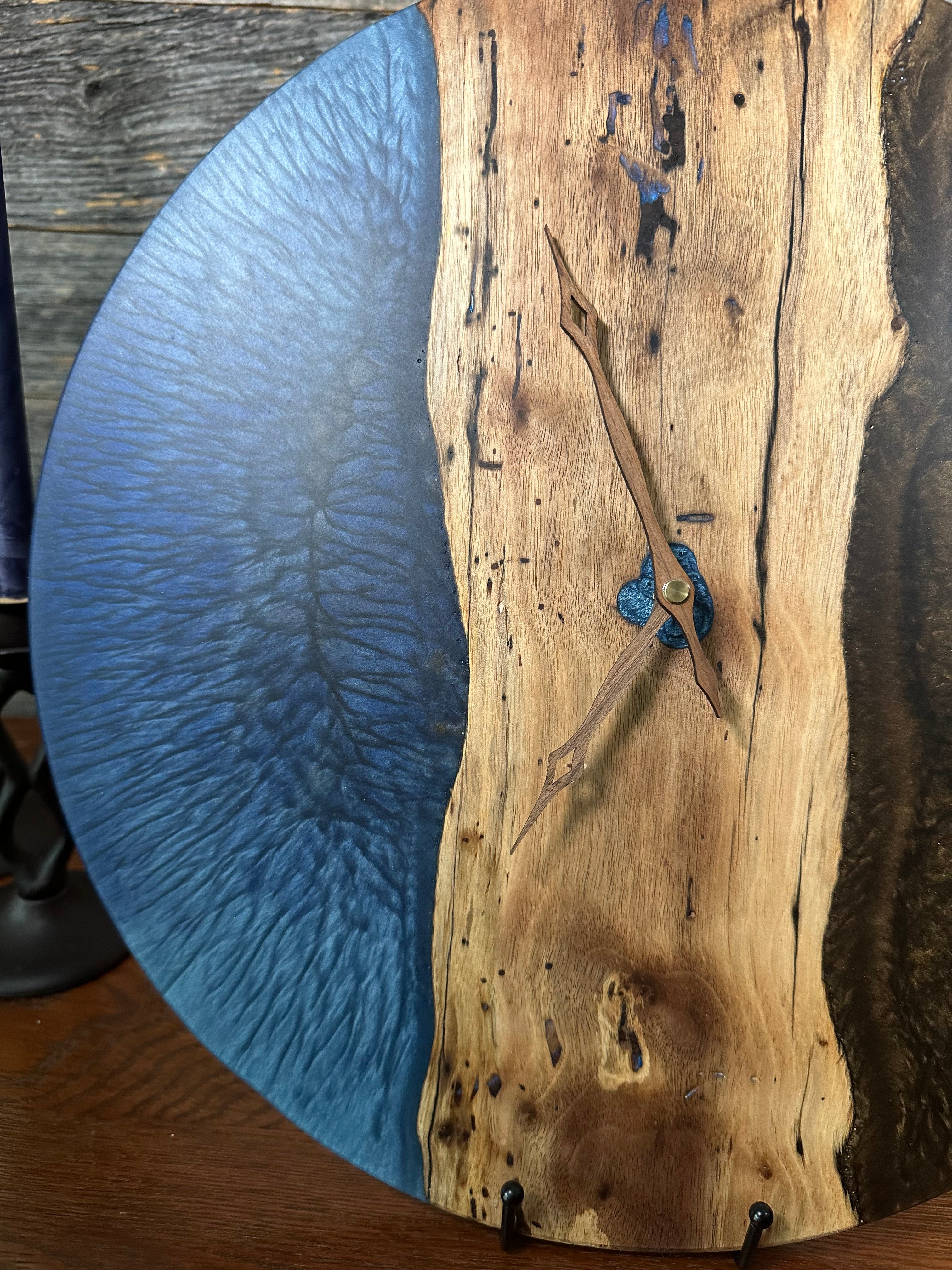 Handcrafted Round Wood and Resin Wall Clock - Bronze