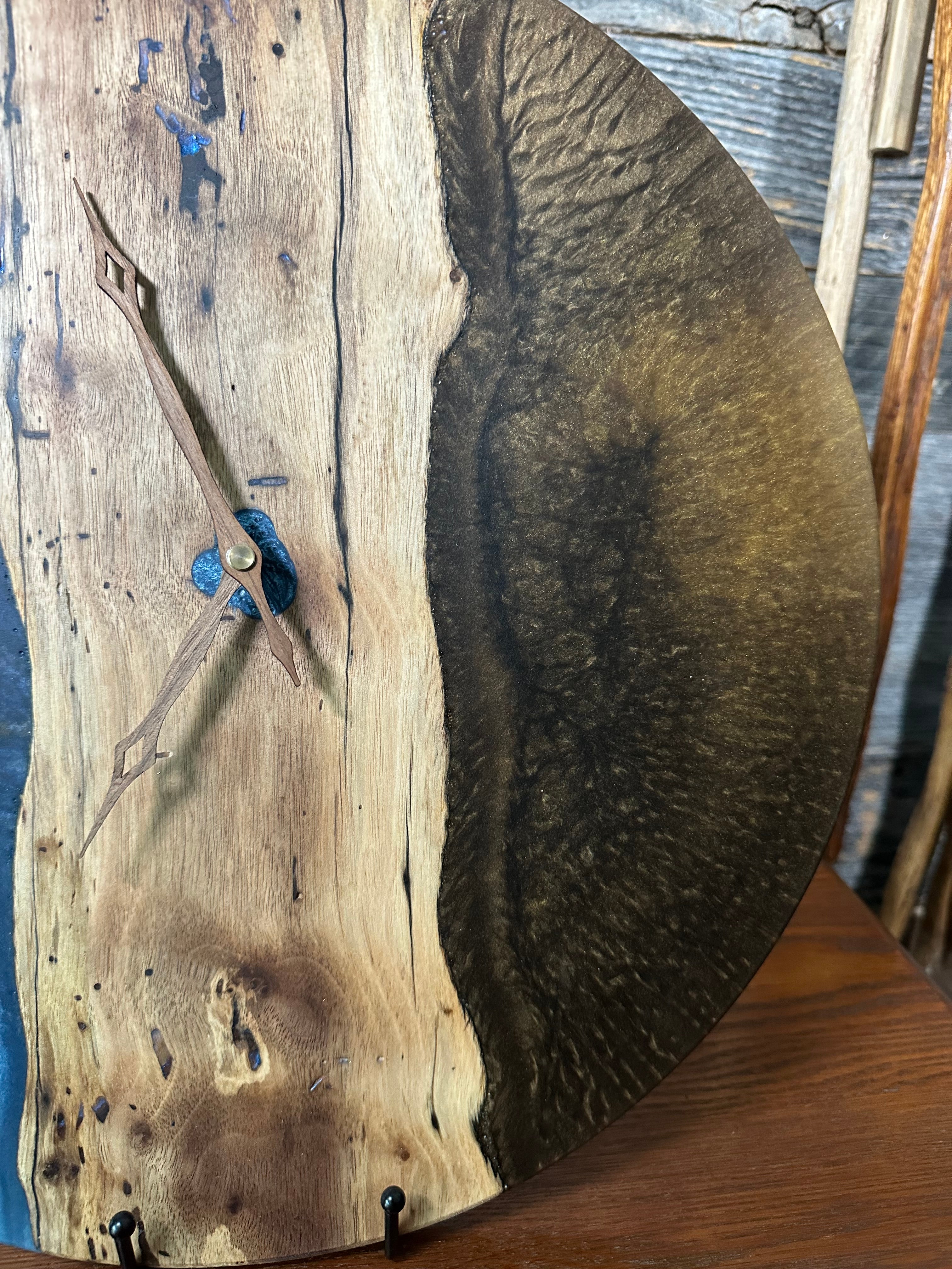 Handcrafted Round Wood and Resin Wall Clock - Bronze