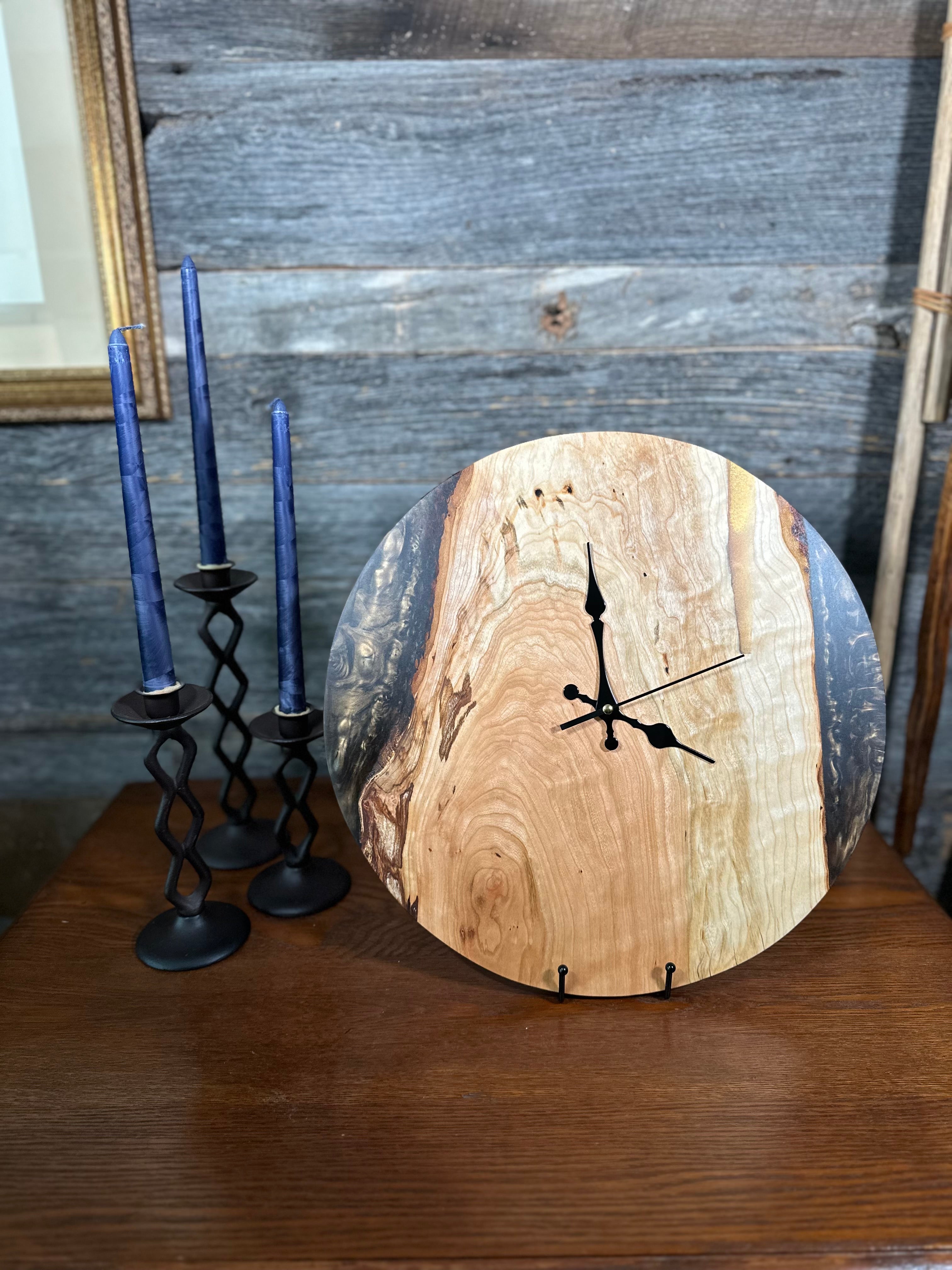 Handcrafted Round Wood and Resin Wall Clock - Bronze
