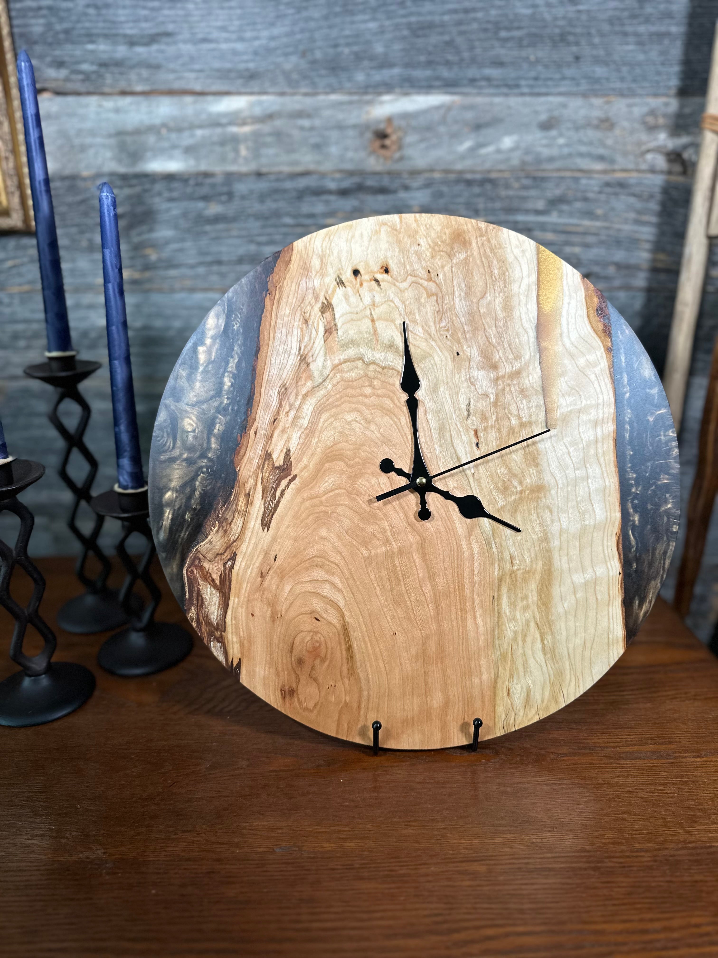 Handcrafted Round Wood and Resin Wall Clock - Bronze