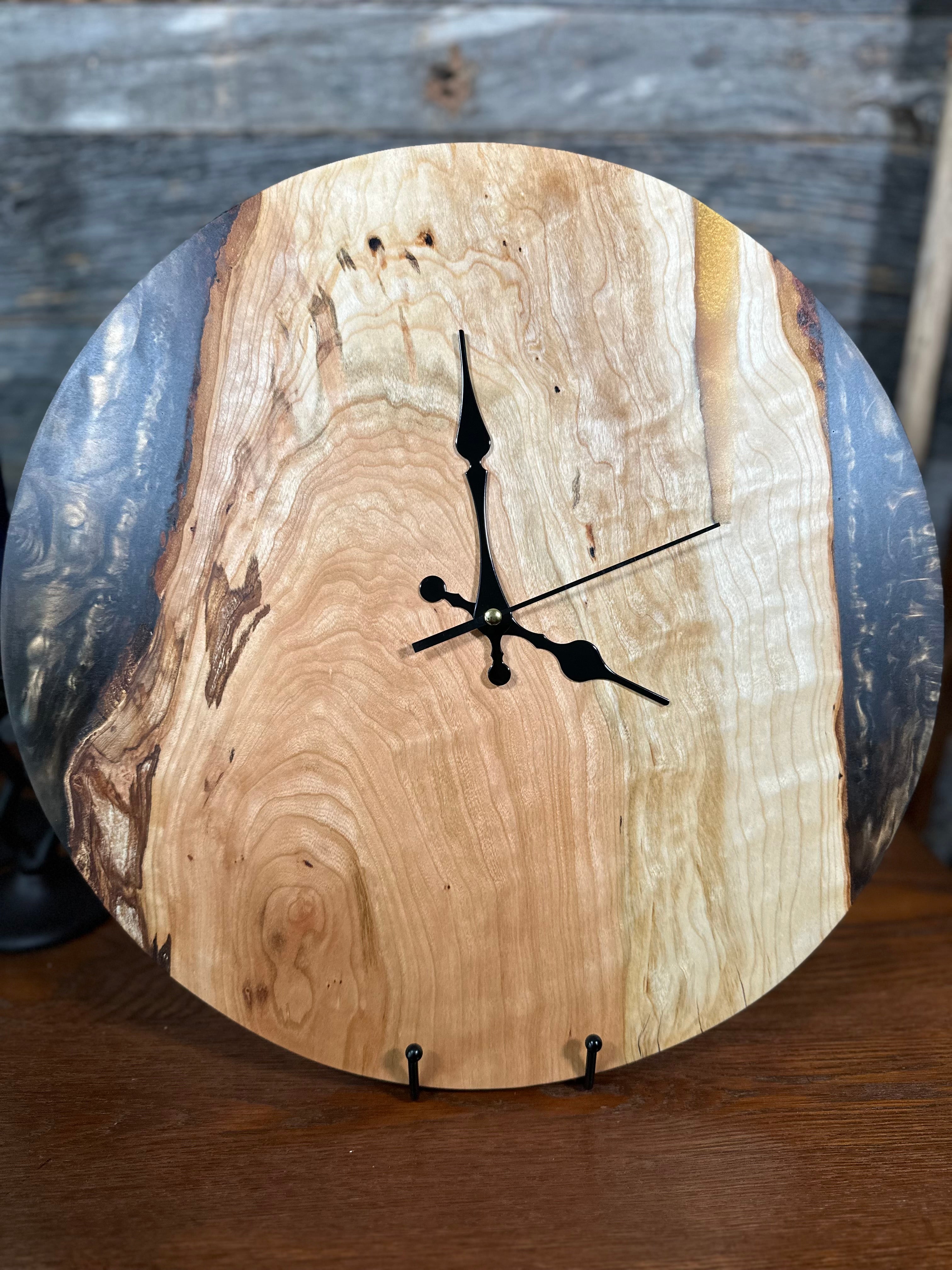 Handcrafted Round Wood and Resin Wall Clock - Bronze