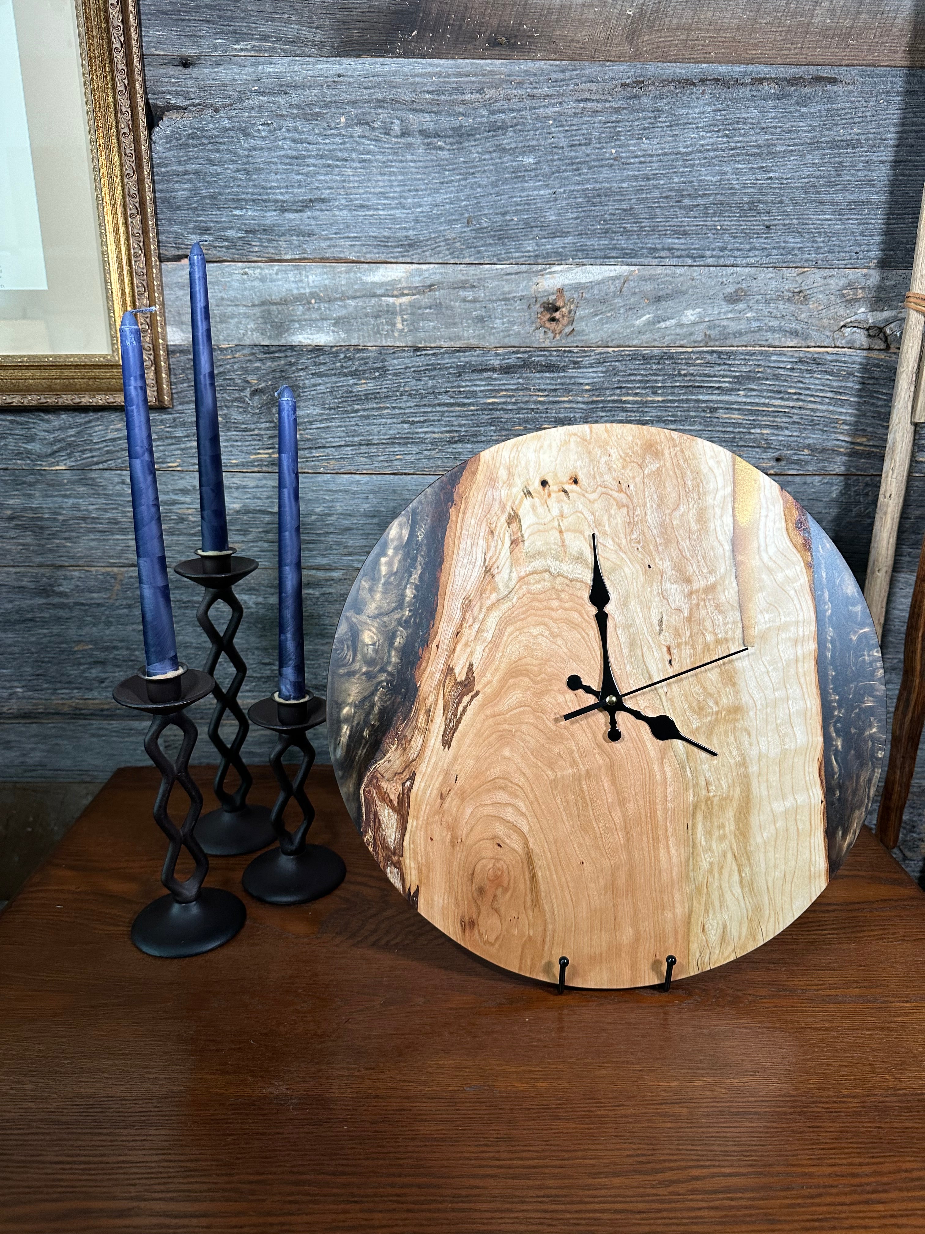 Handcrafted Round Wood and Resin Wall Clock - Bronze