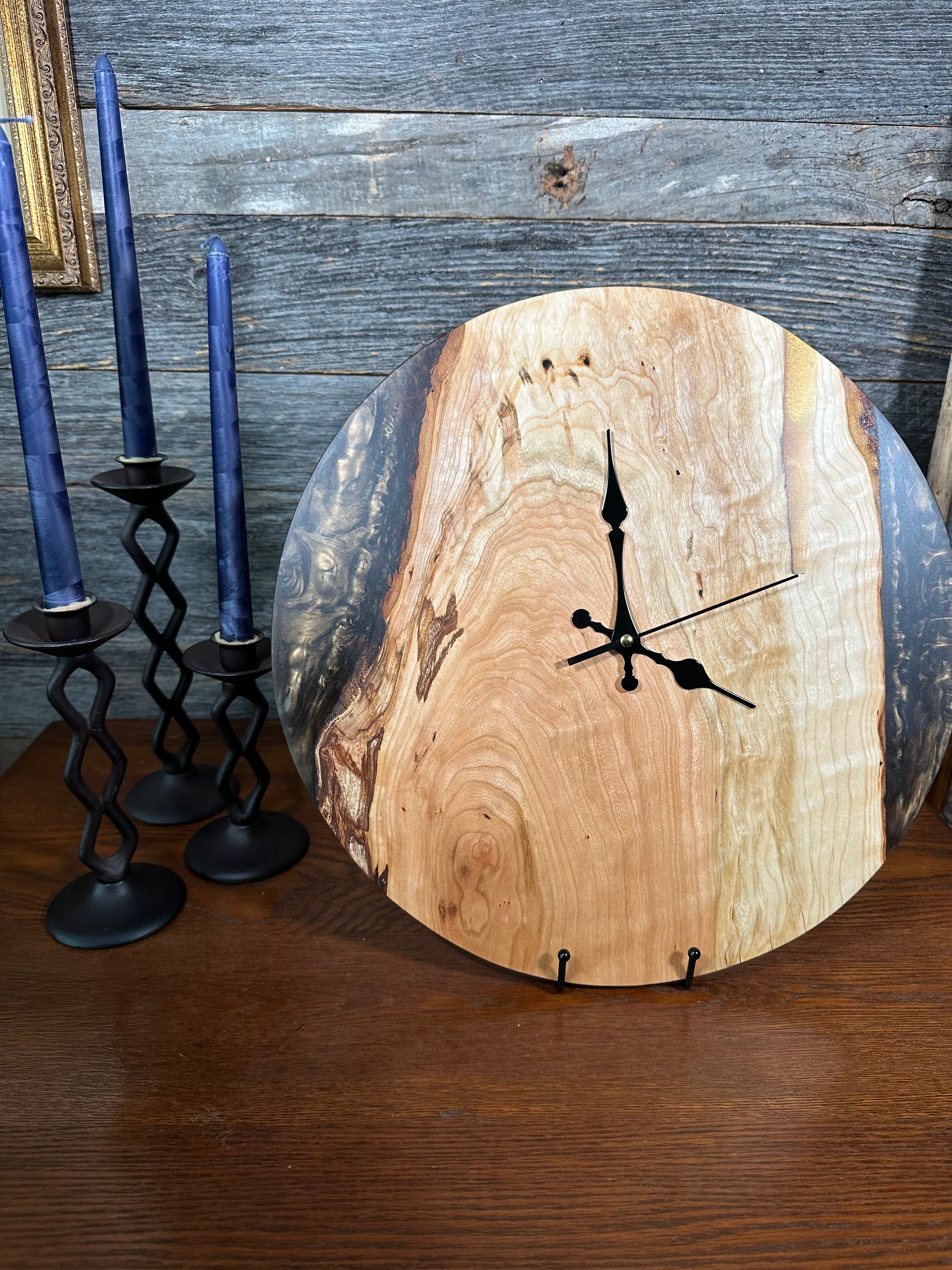 Handcrafted Round Wood and Resin Wall Clock - Bronze