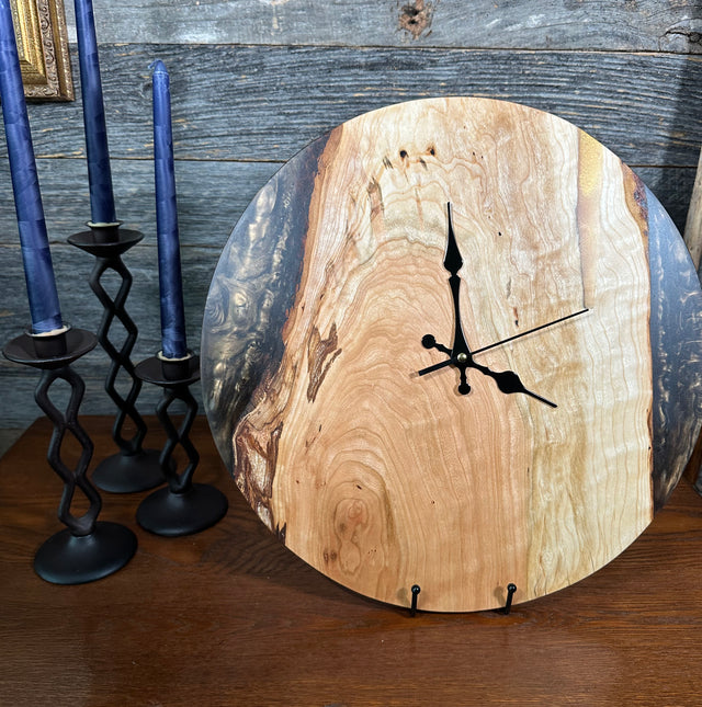 Handcrafted Round Wood and Resin Wall Clock - Bronze