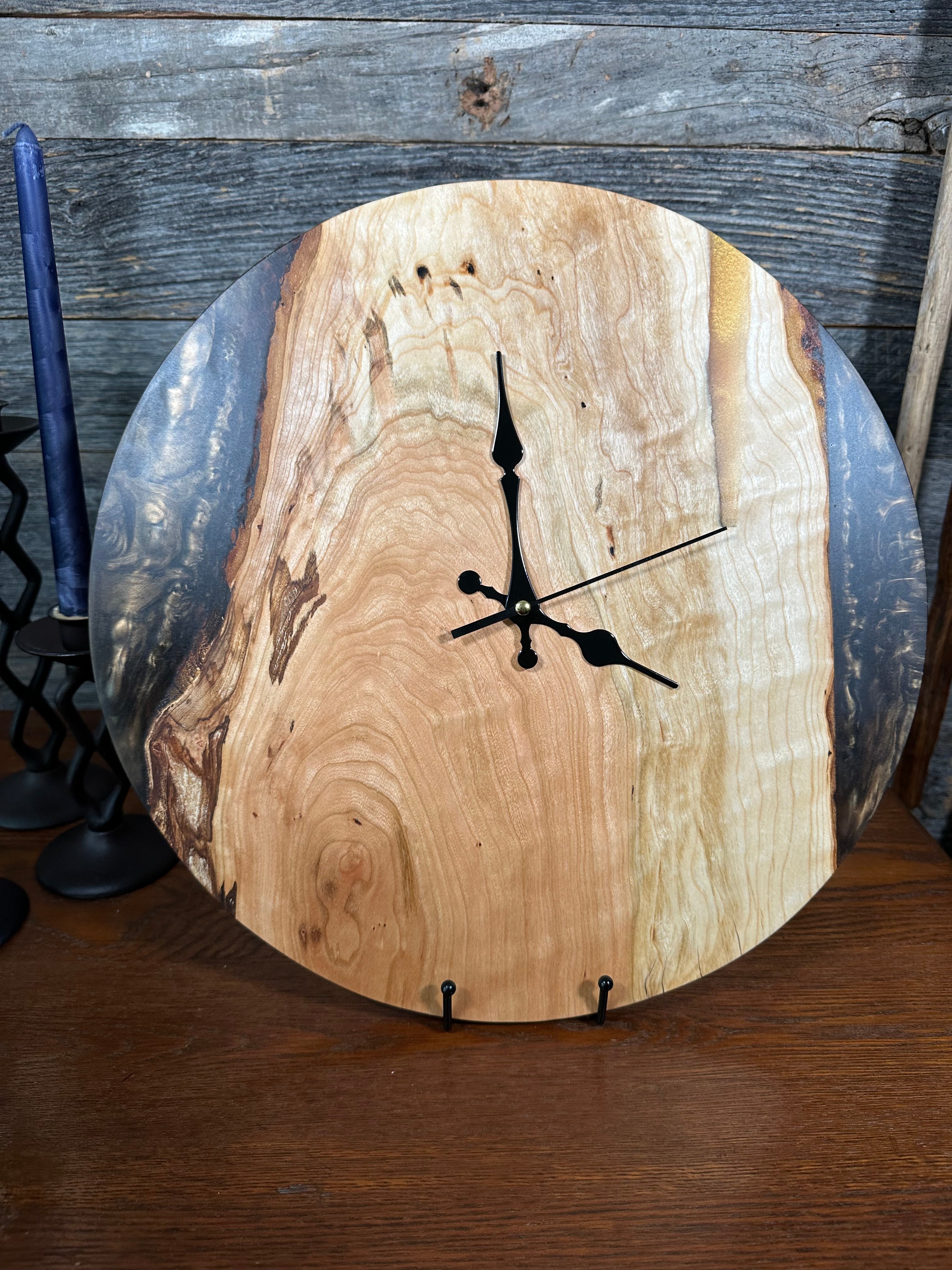 Handcrafted Round Wood and Resin Wall Clock - Bronze