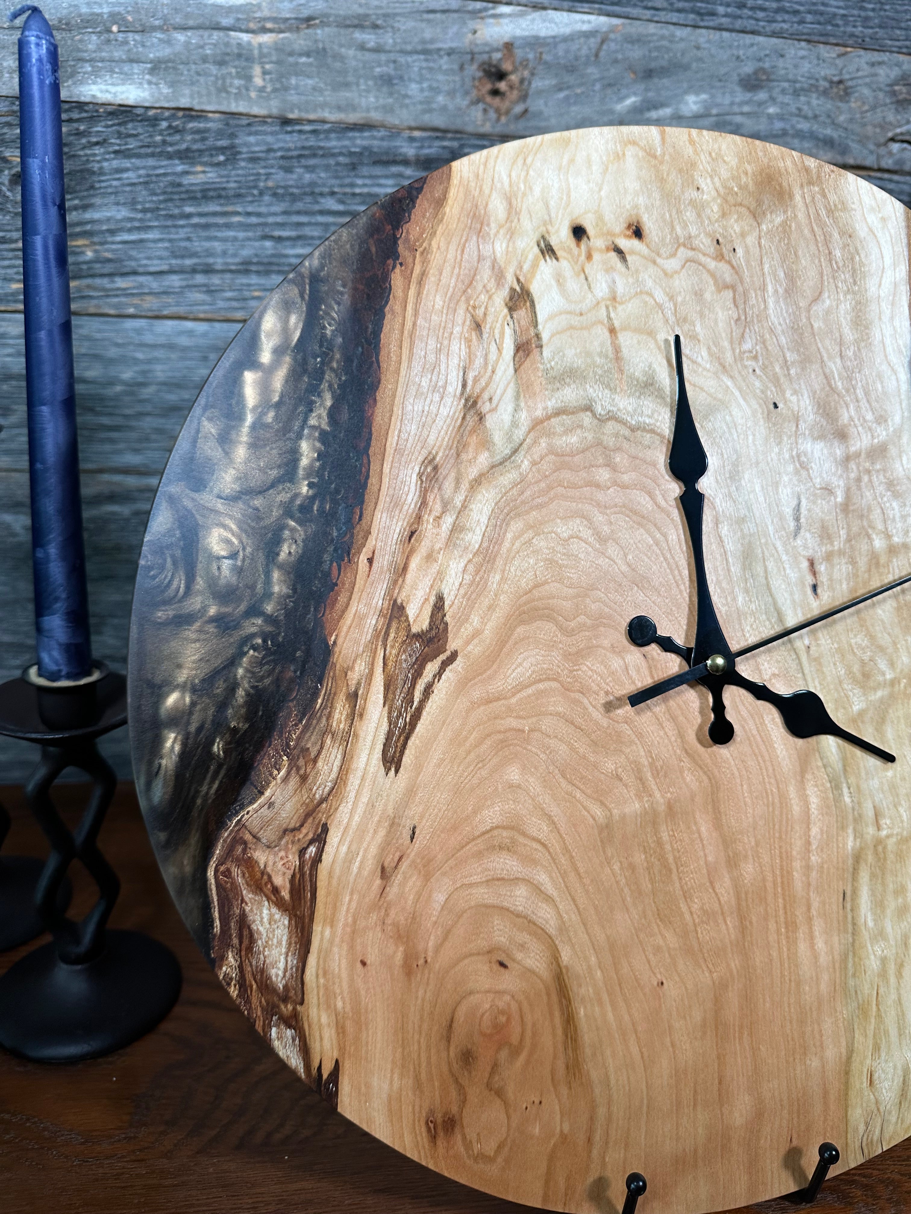 Handcrafted Round Wood and Resin Wall Clock - Bronze