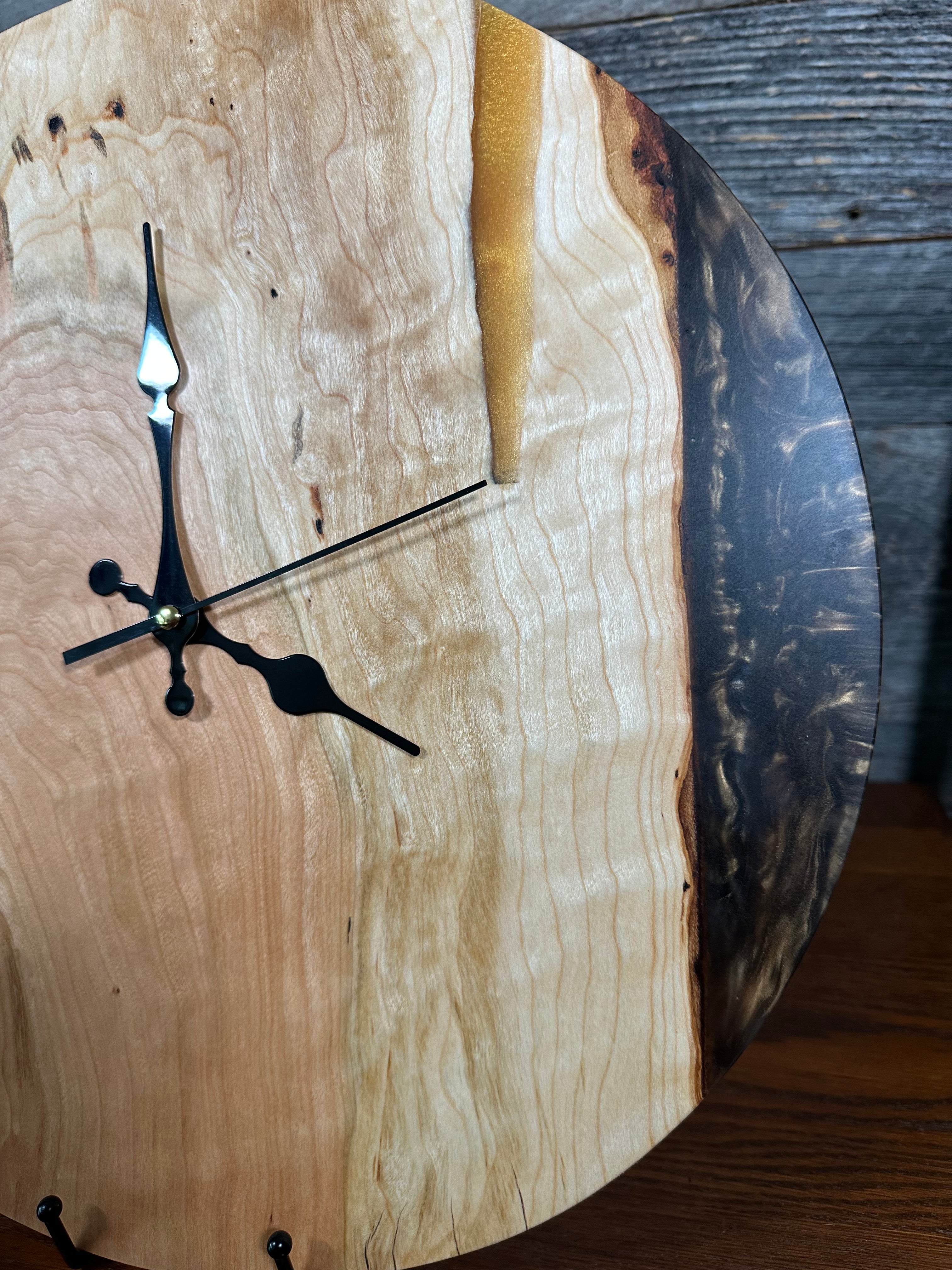 Handcrafted Round Wood and Resin Wall Clock - Bronze