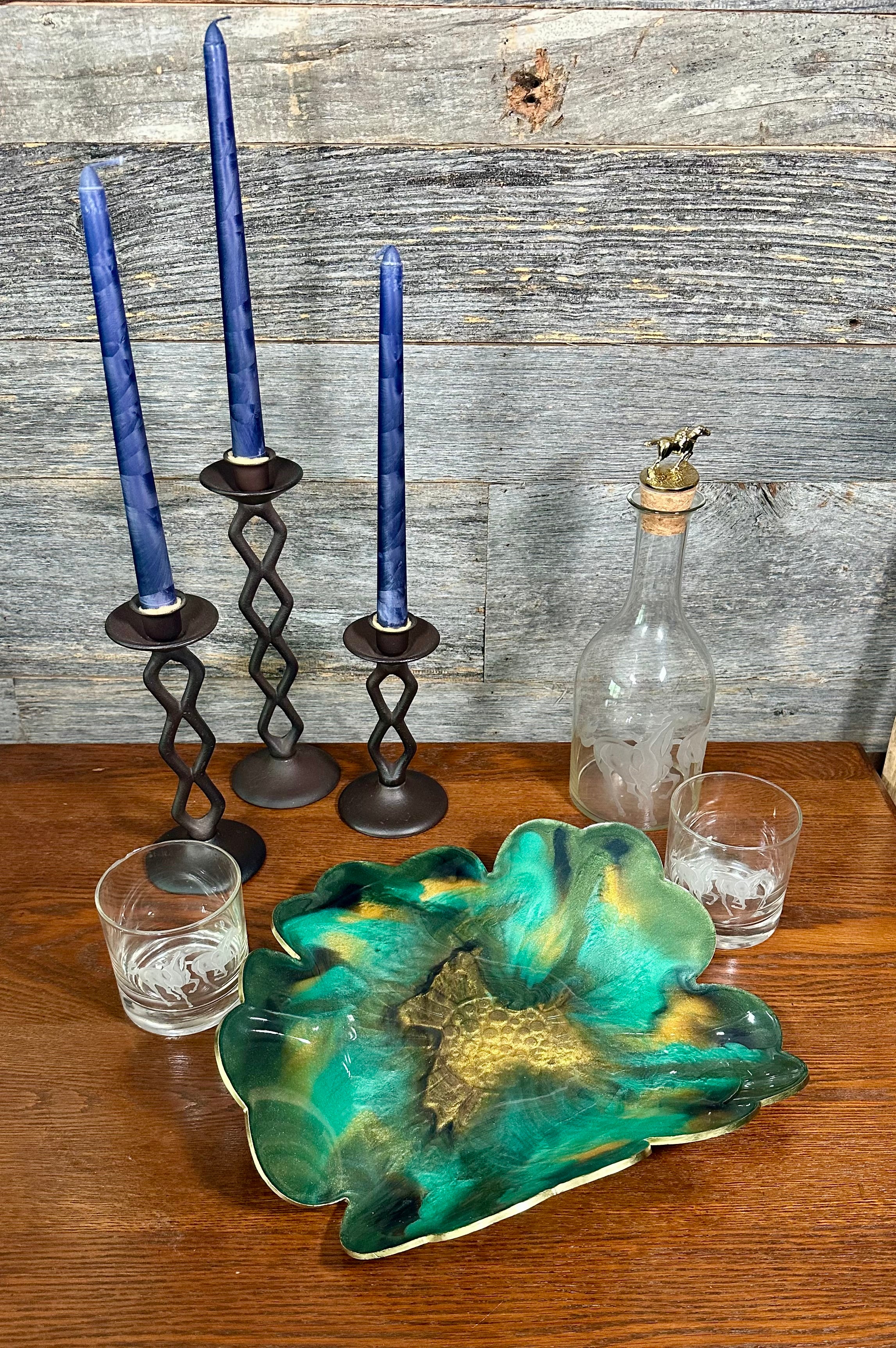 Handcrafted Large Resin Flower Bowls with Gold, Silver, or Bronze Outline.
