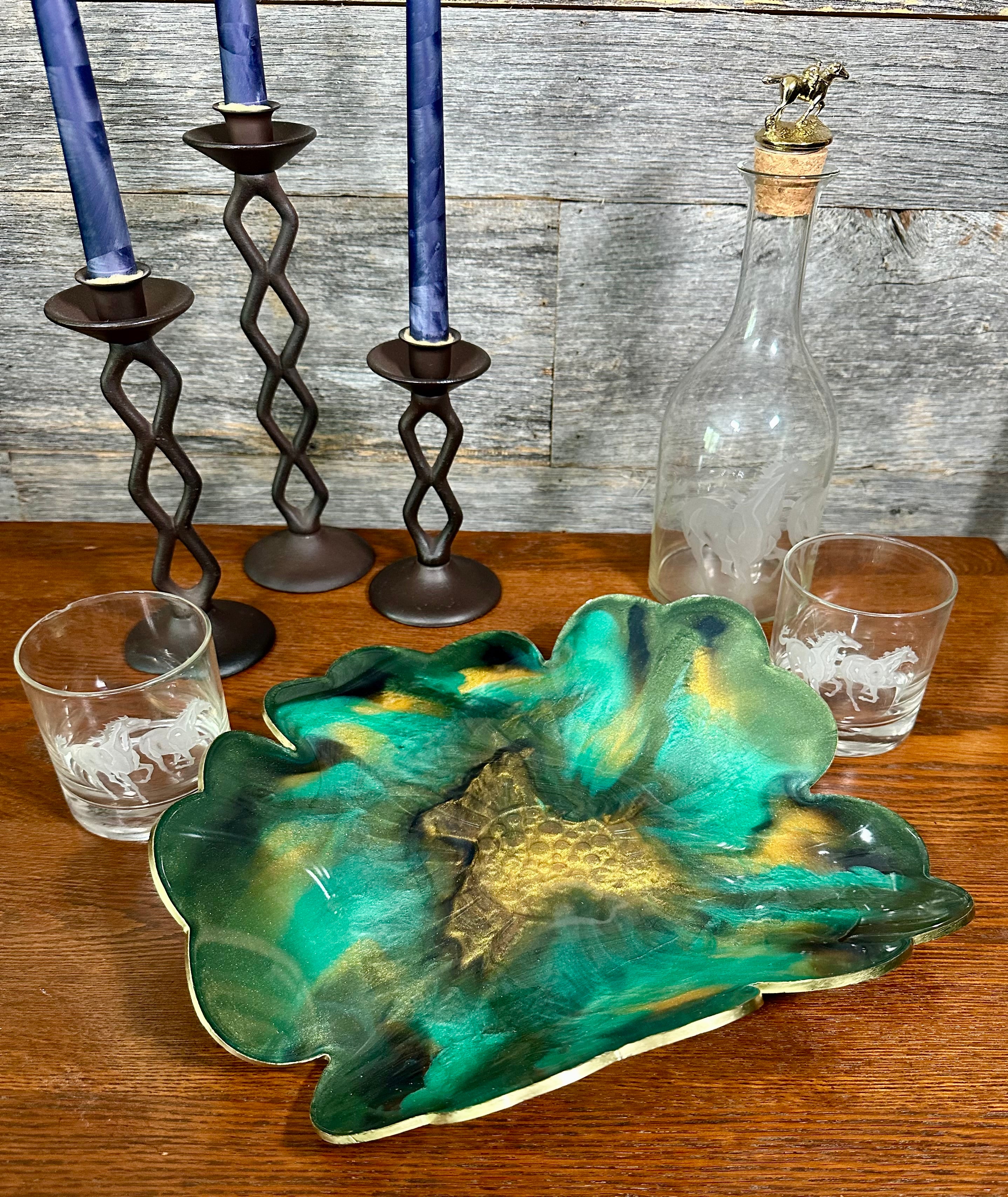 Handcrafted Large Resin Flower Bowls with Gold, Silver, or Bronze Outline.