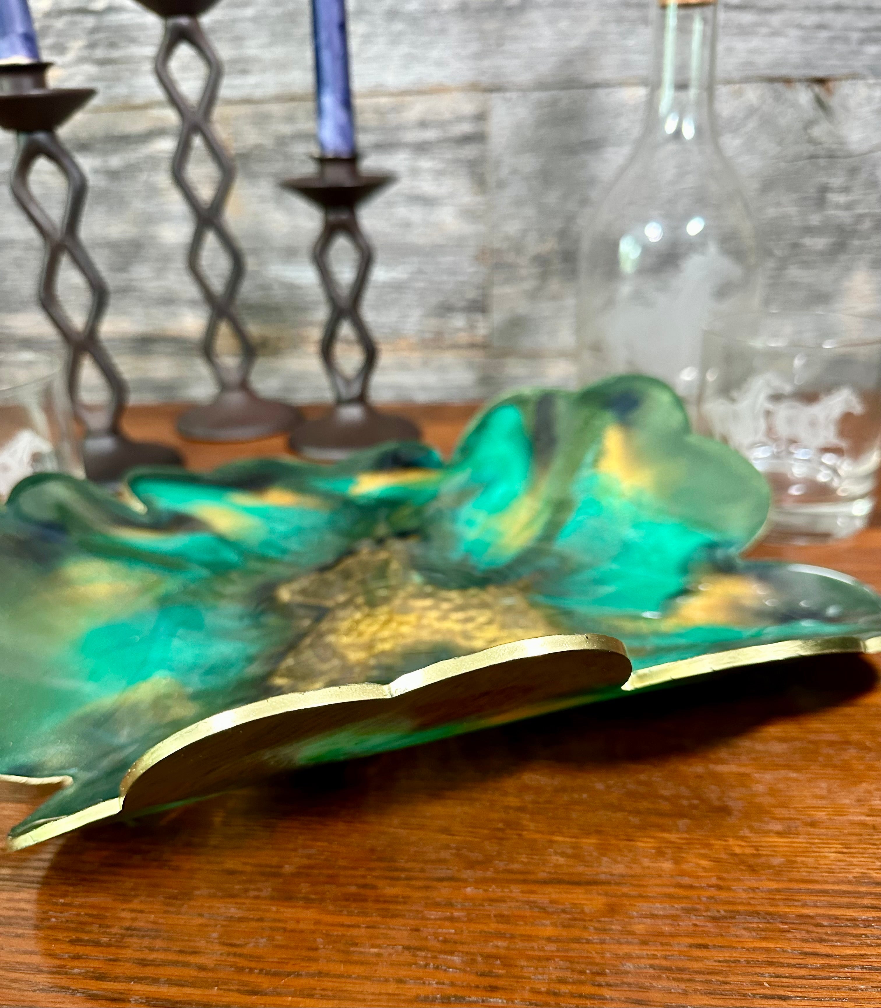 Handcrafted Large Resin Flower Bowls with Gold, Silver, or Bronze Outline.