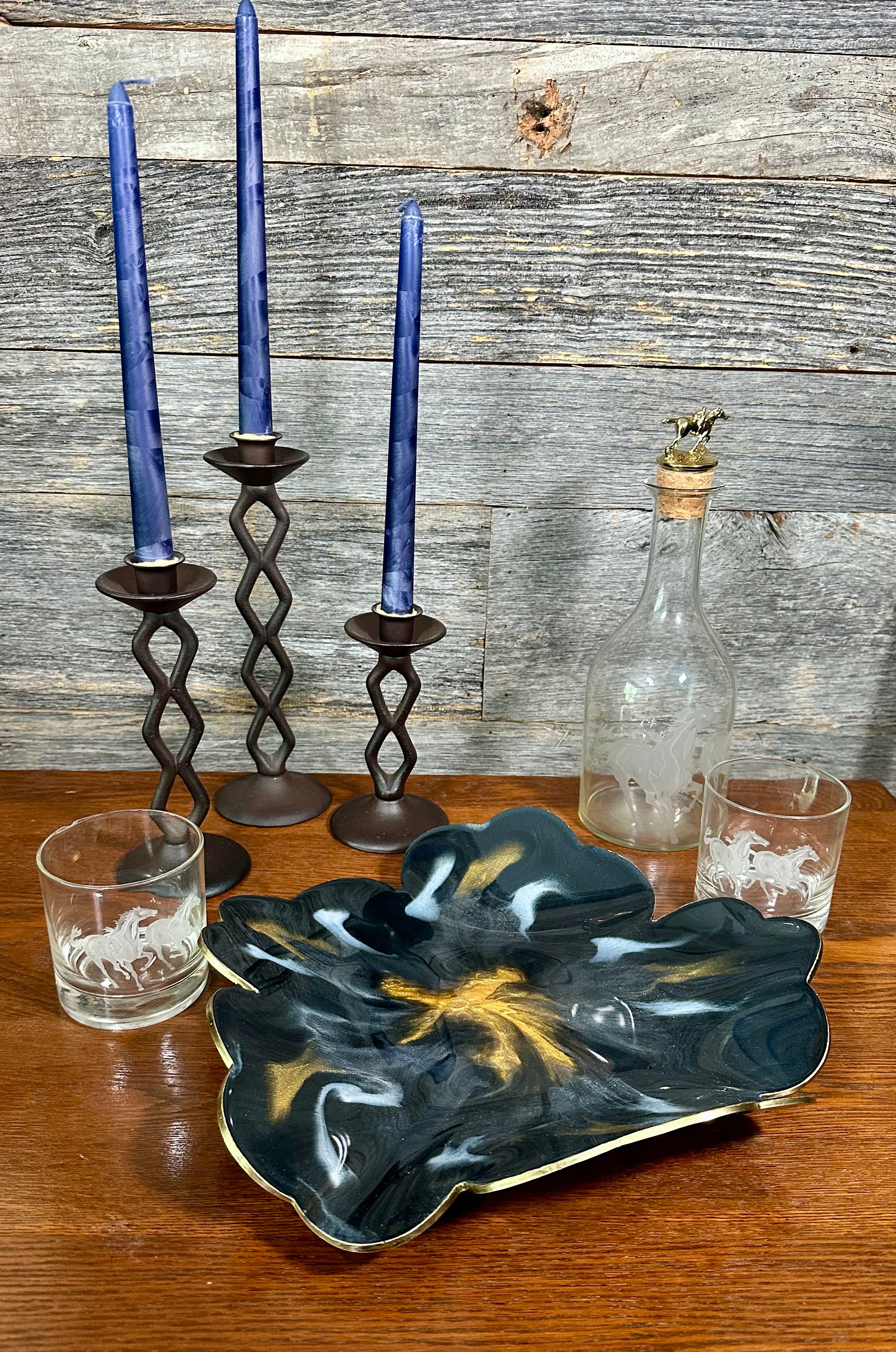 Handcrafted Large Resin Flower Bowls with Gold, Silver, or Bronze Outline.