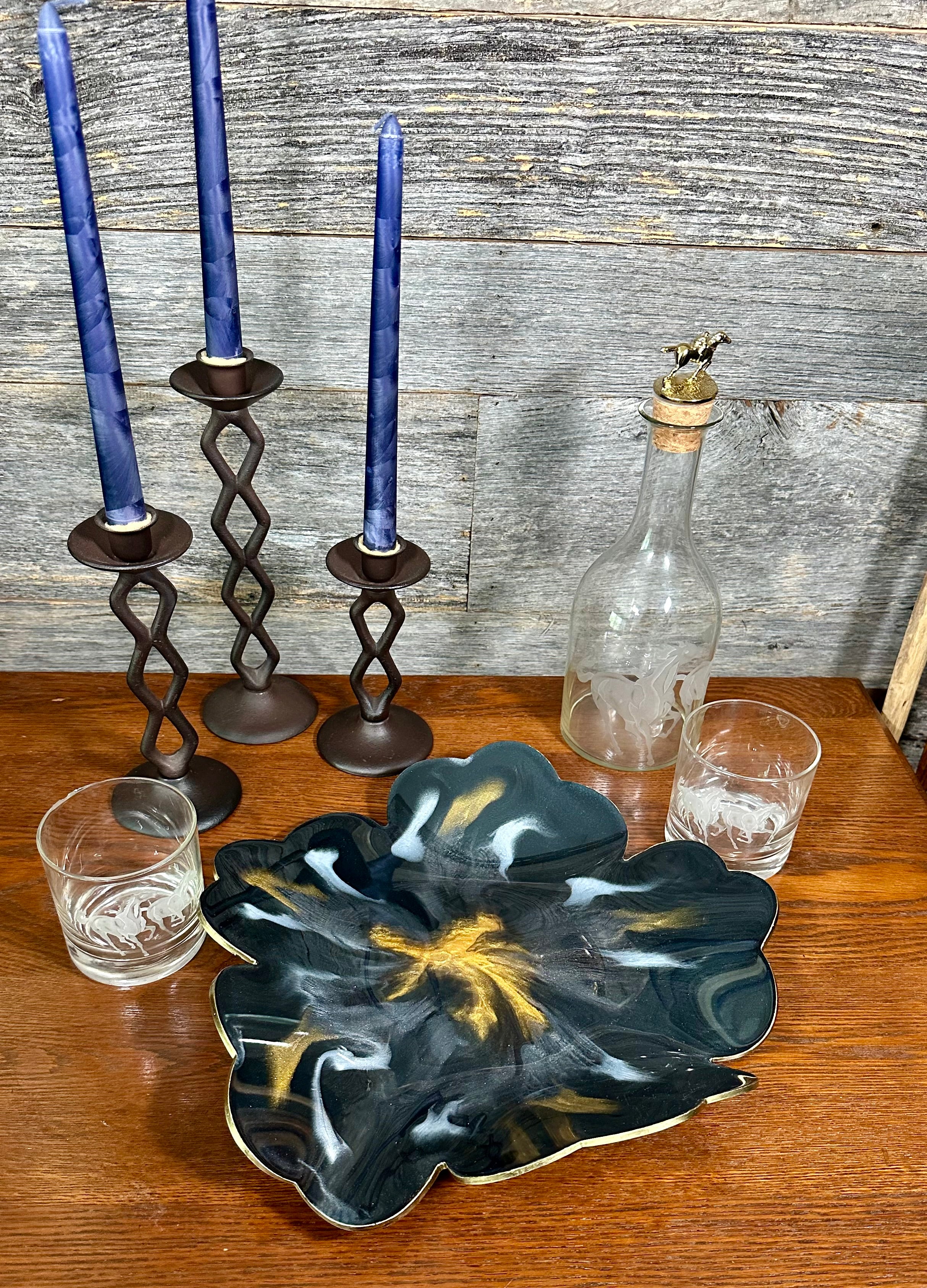 Handcrafted Large Resin Flower Bowls with Gold, Silver, or Bronze Outline.