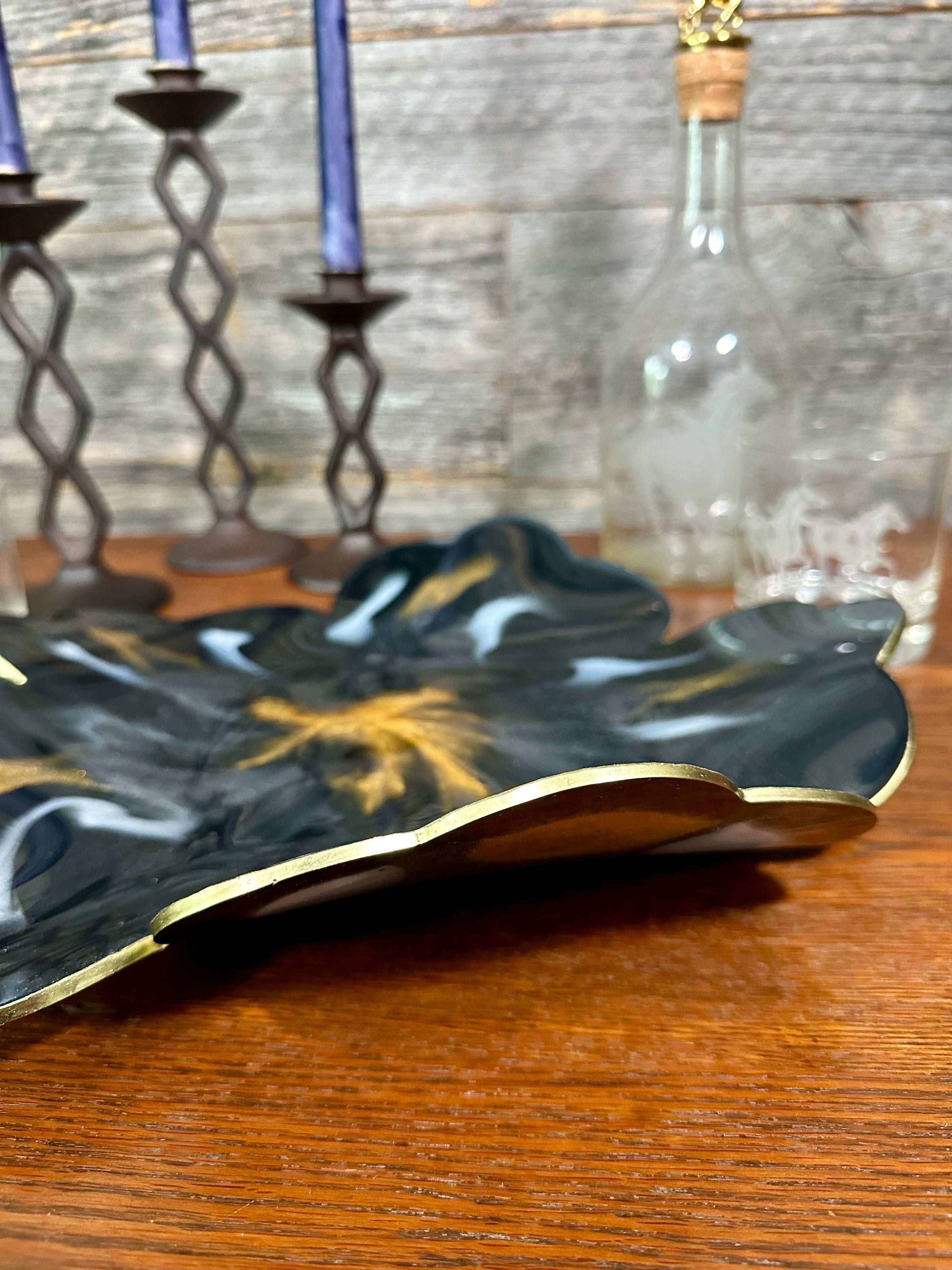 Handcrafted Large Resin Flower Bowls with Gold, Silver, or Bronze Outline.