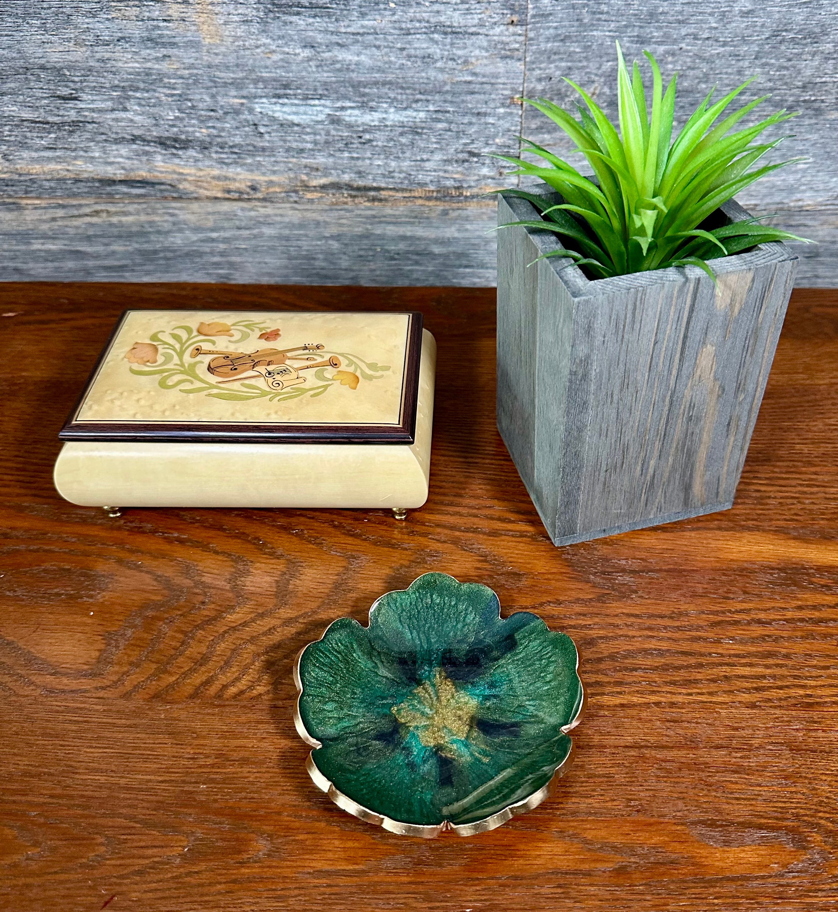 Small ResinFlower Bowl -Trimmed in Gold, Bronze, or Silver
