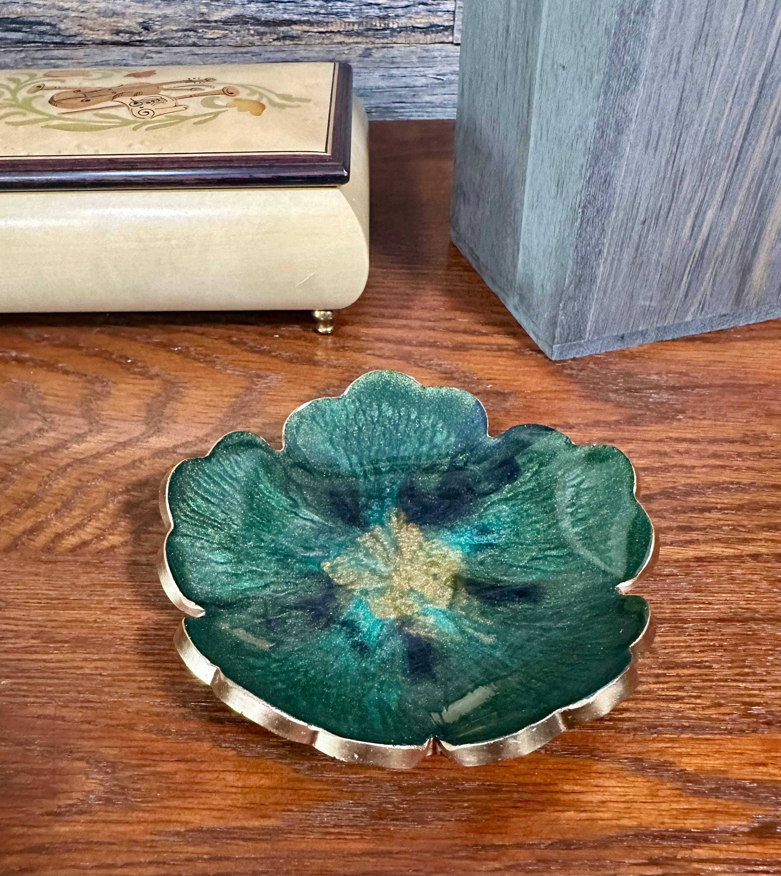 Small ResinFlower Bowl -Trimmed in Gold, Bronze, or Silver