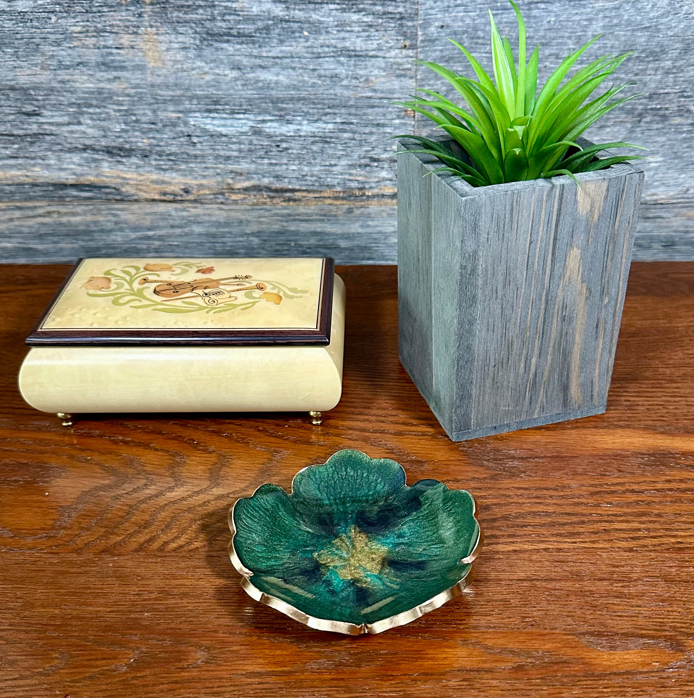 Small ResinFlower Bowl -Trimmed in Gold, Bronze, or Silver