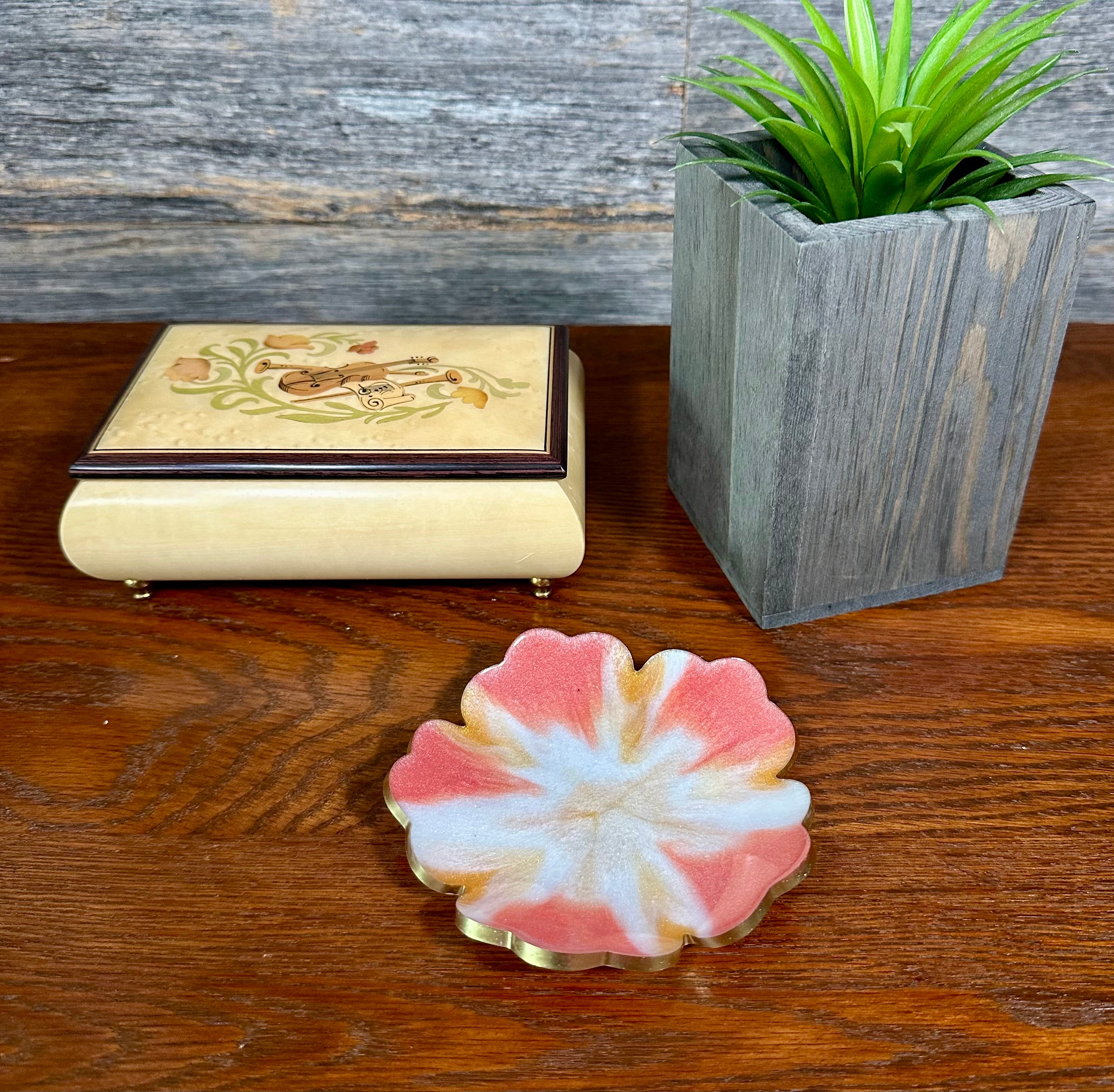 Small ResinFlower Bowl -Trimmed in Gold, Bronze, or Silver