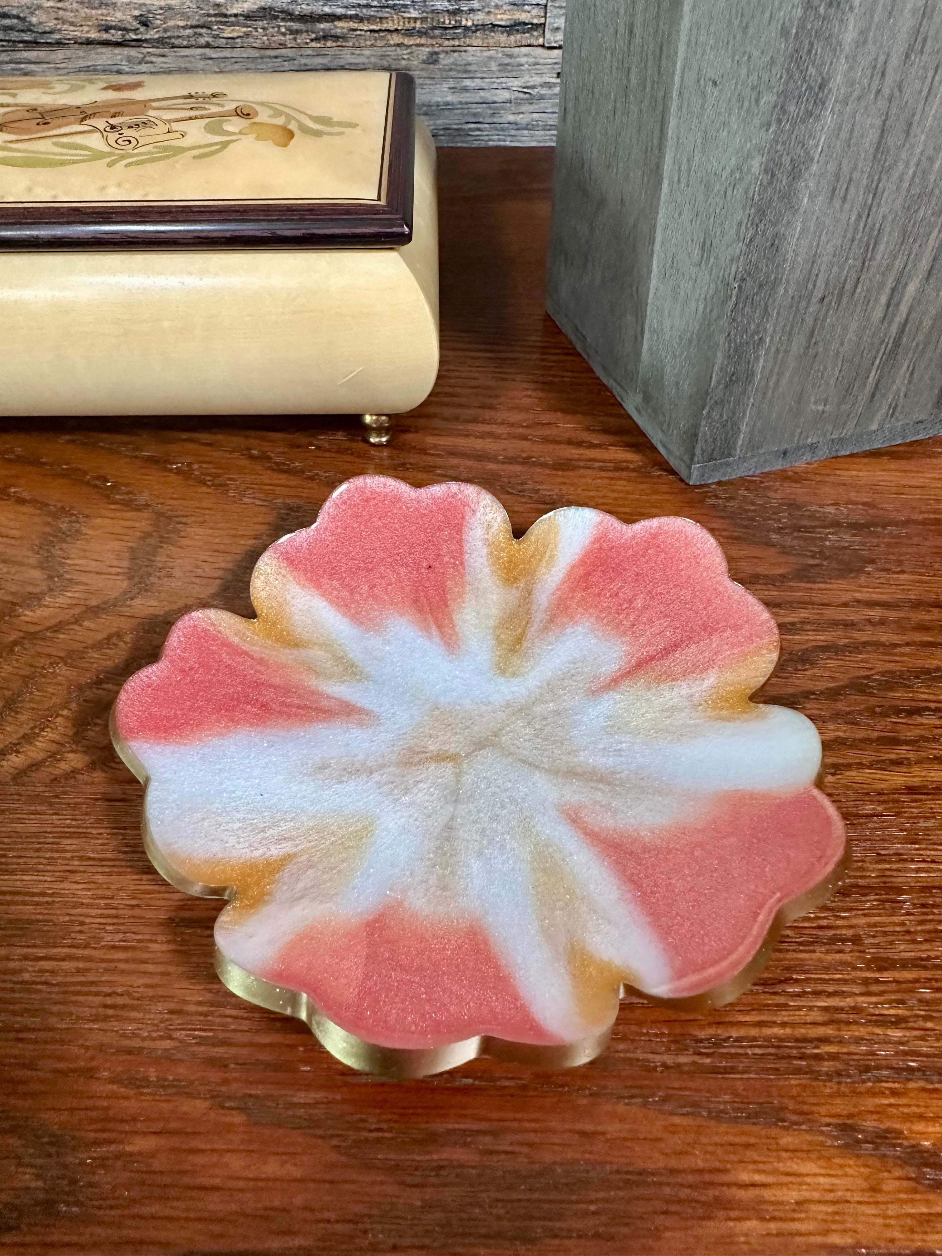 Small ResinFlower Bowl -Trimmed in Gold, Bronze, or Silver