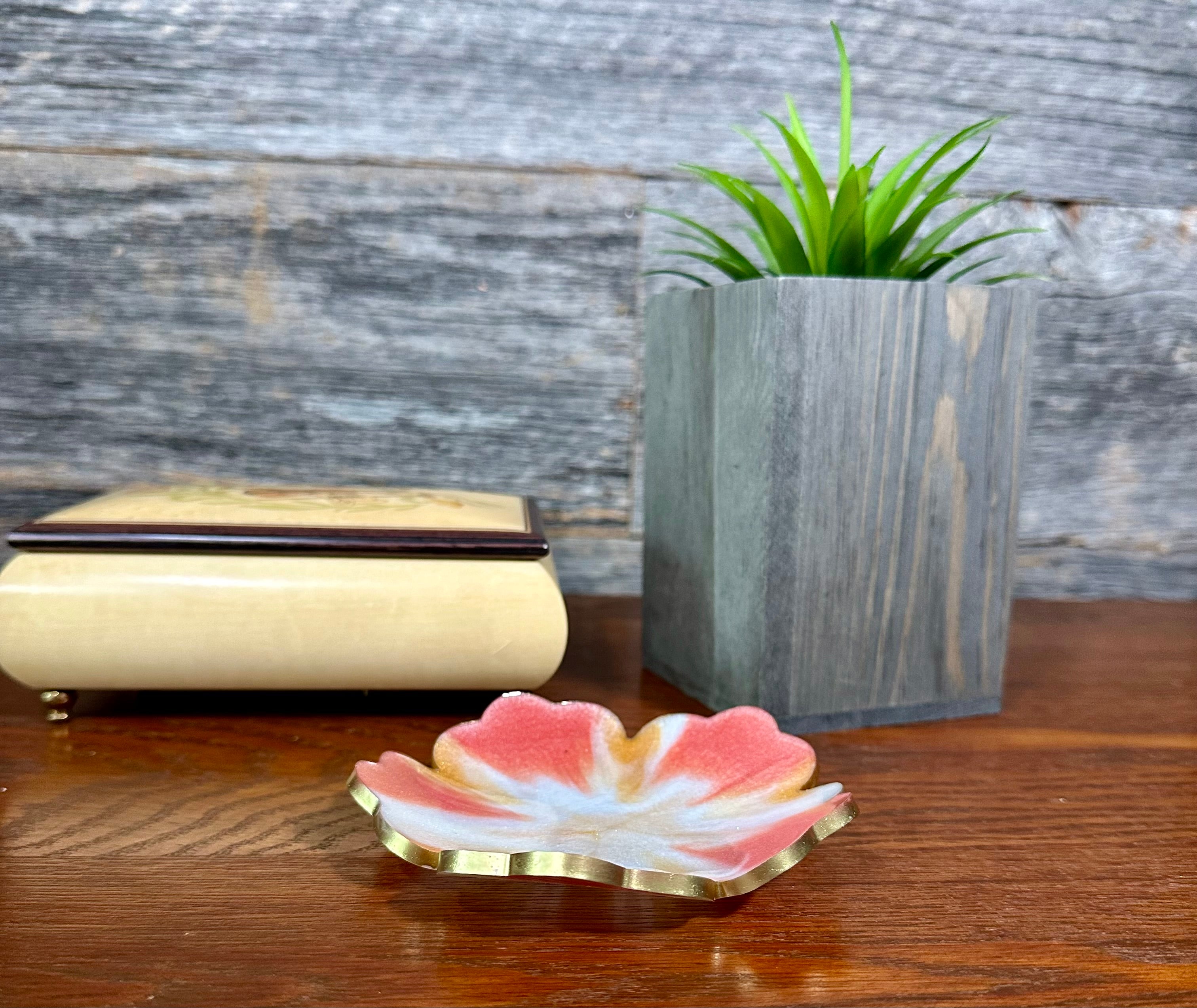 Small ResinFlower Bowl -Trimmed in Gold, Bronze, or Silver