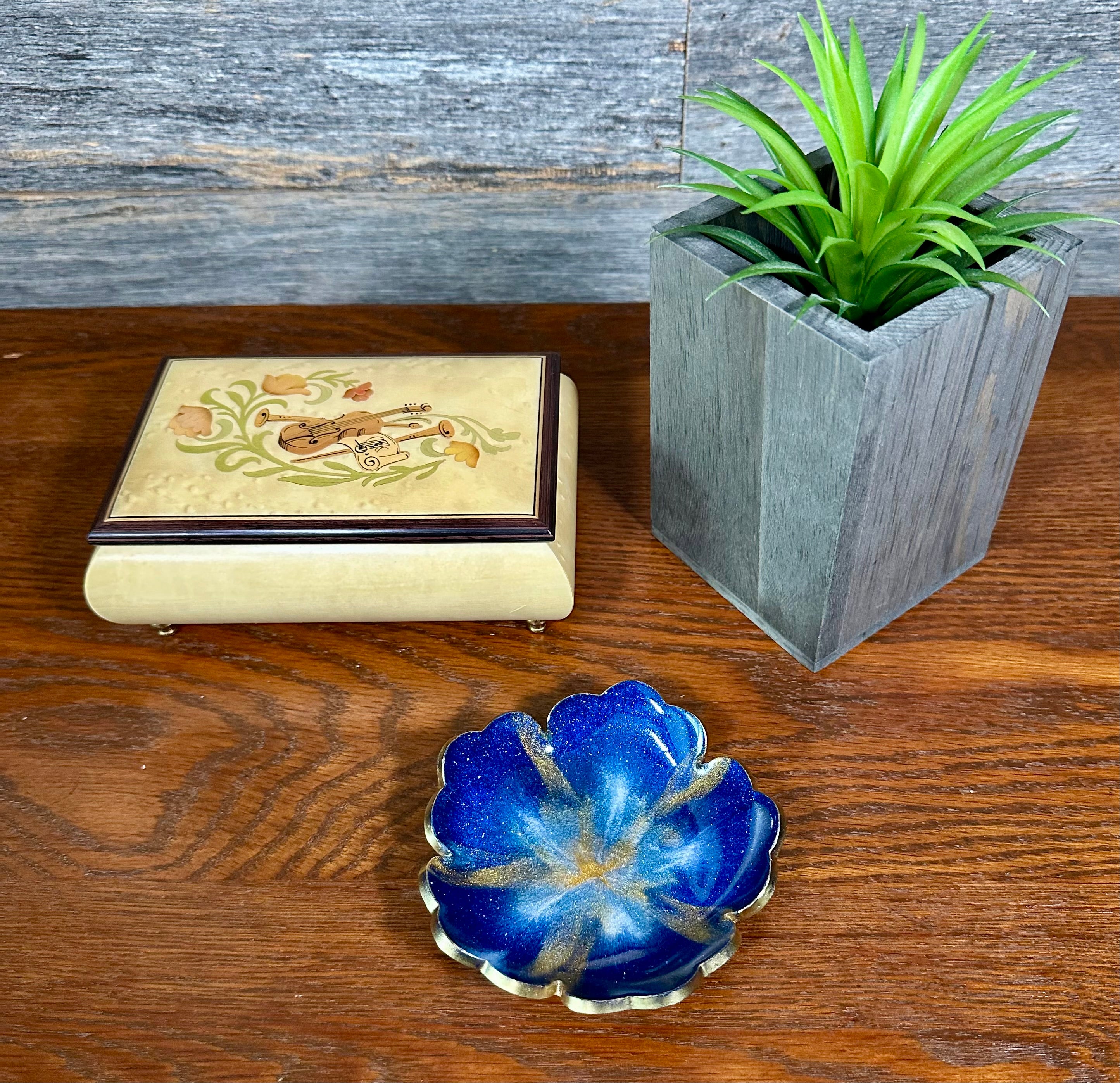 Small ResinFlower Bowl -Trimmed in Gold, Bronze, or Silver