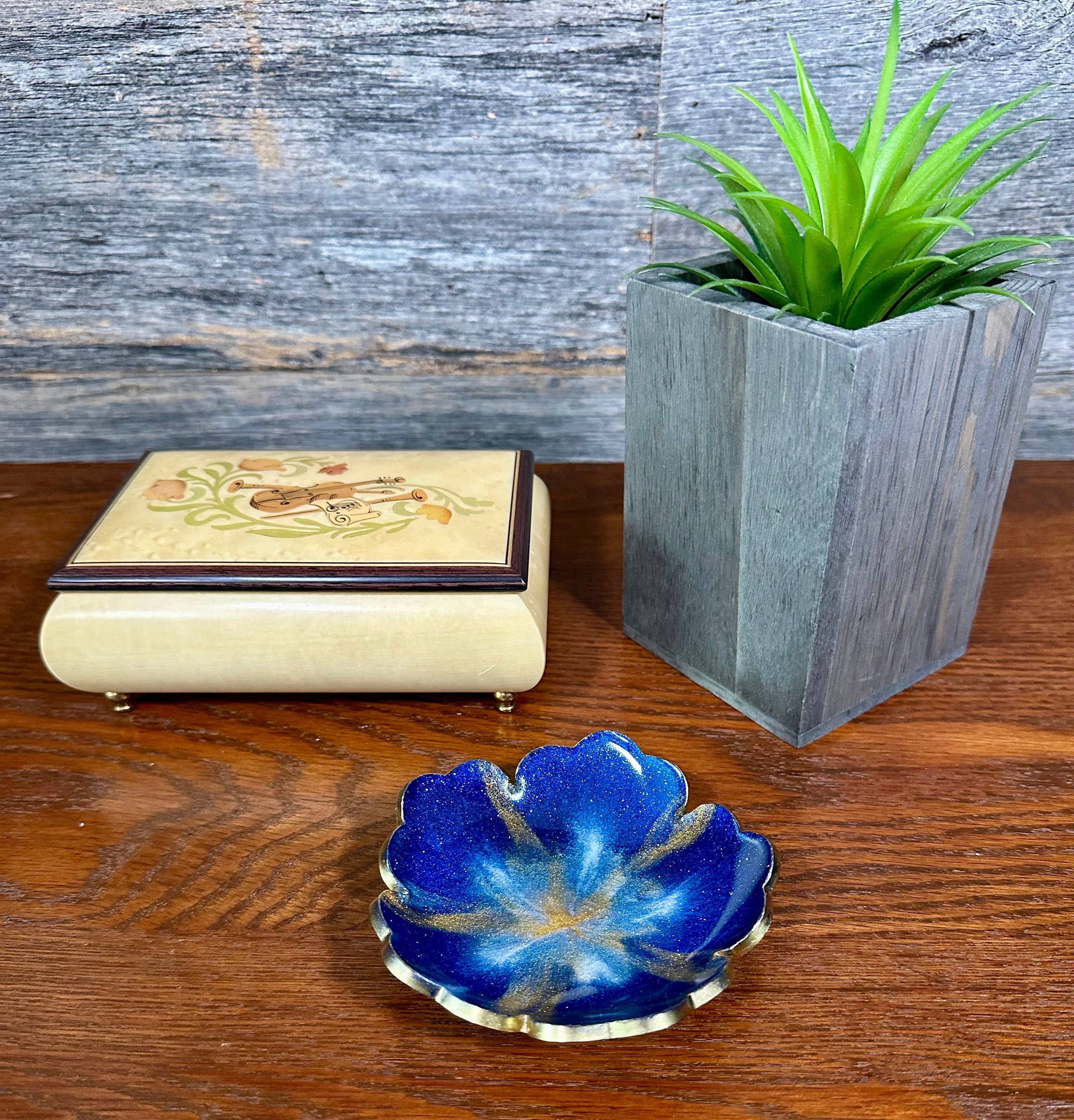 Small ResinFlower Bowl -Trimmed in Gold, Bronze, or Silver
