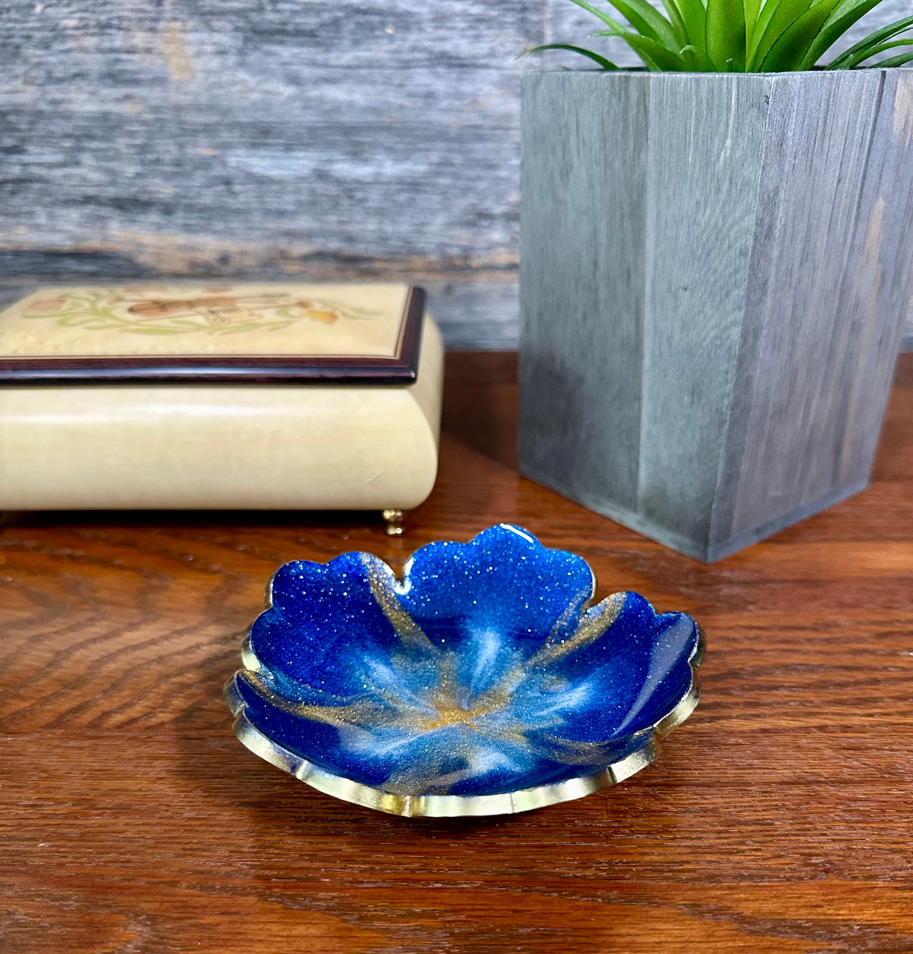 Small ResinFlower Bowl -Trimmed in Gold, Bronze, or Silver