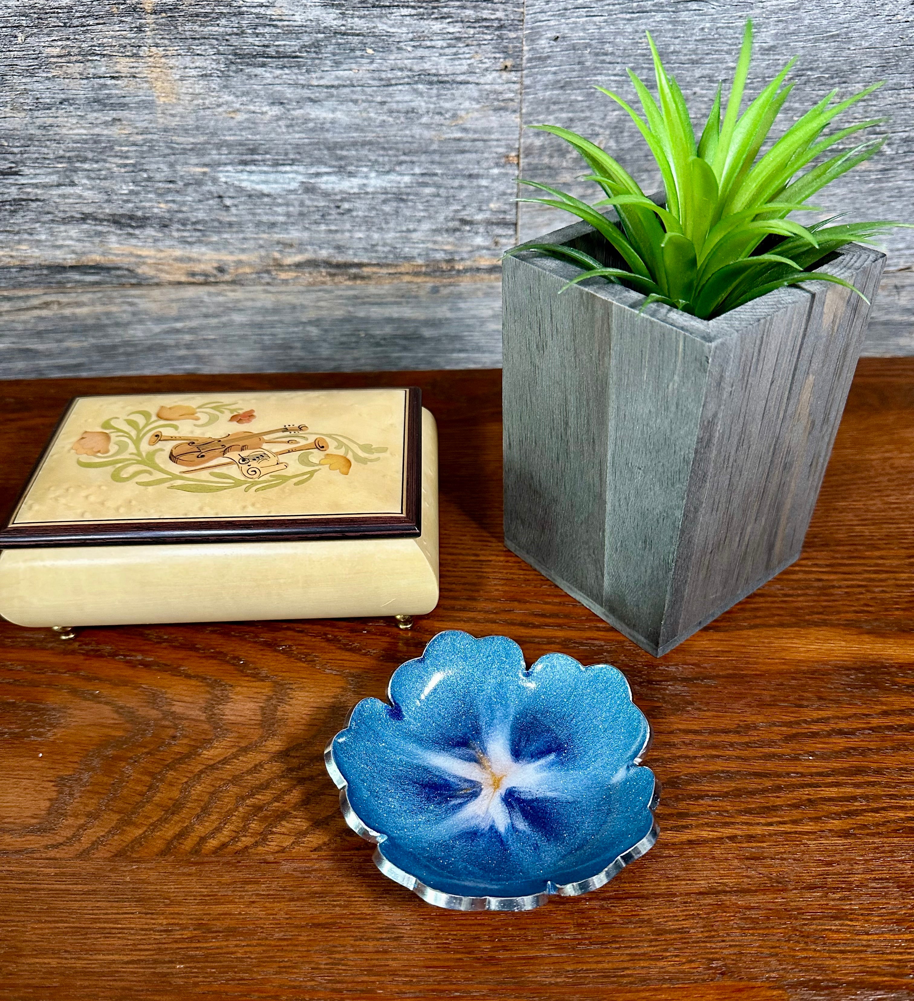 Small ResinFlower Bowl -Trimmed in Gold, Bronze, or Silver