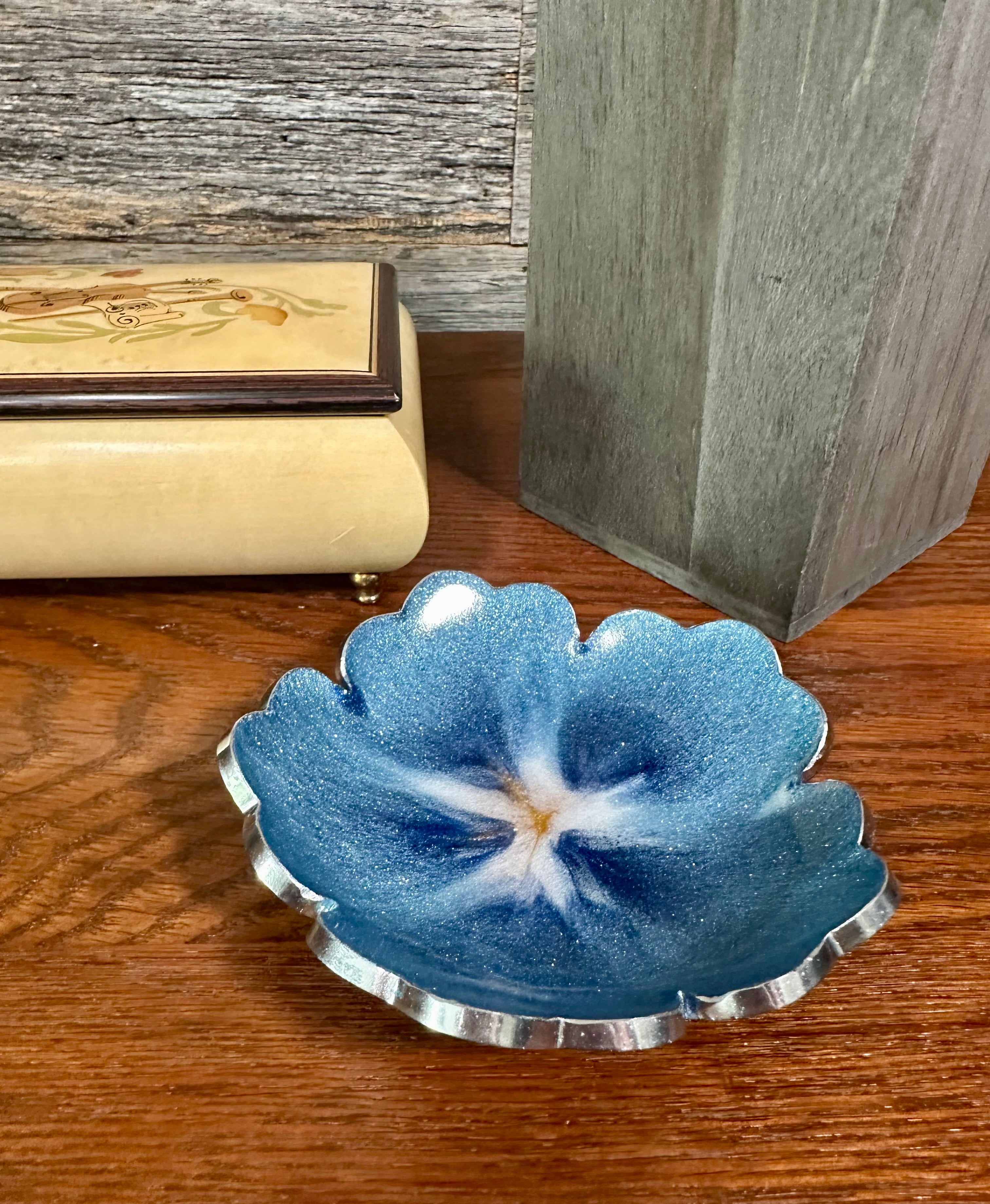 Small ResinFlower Bowl -Trimmed in Gold, Bronze, or Silver