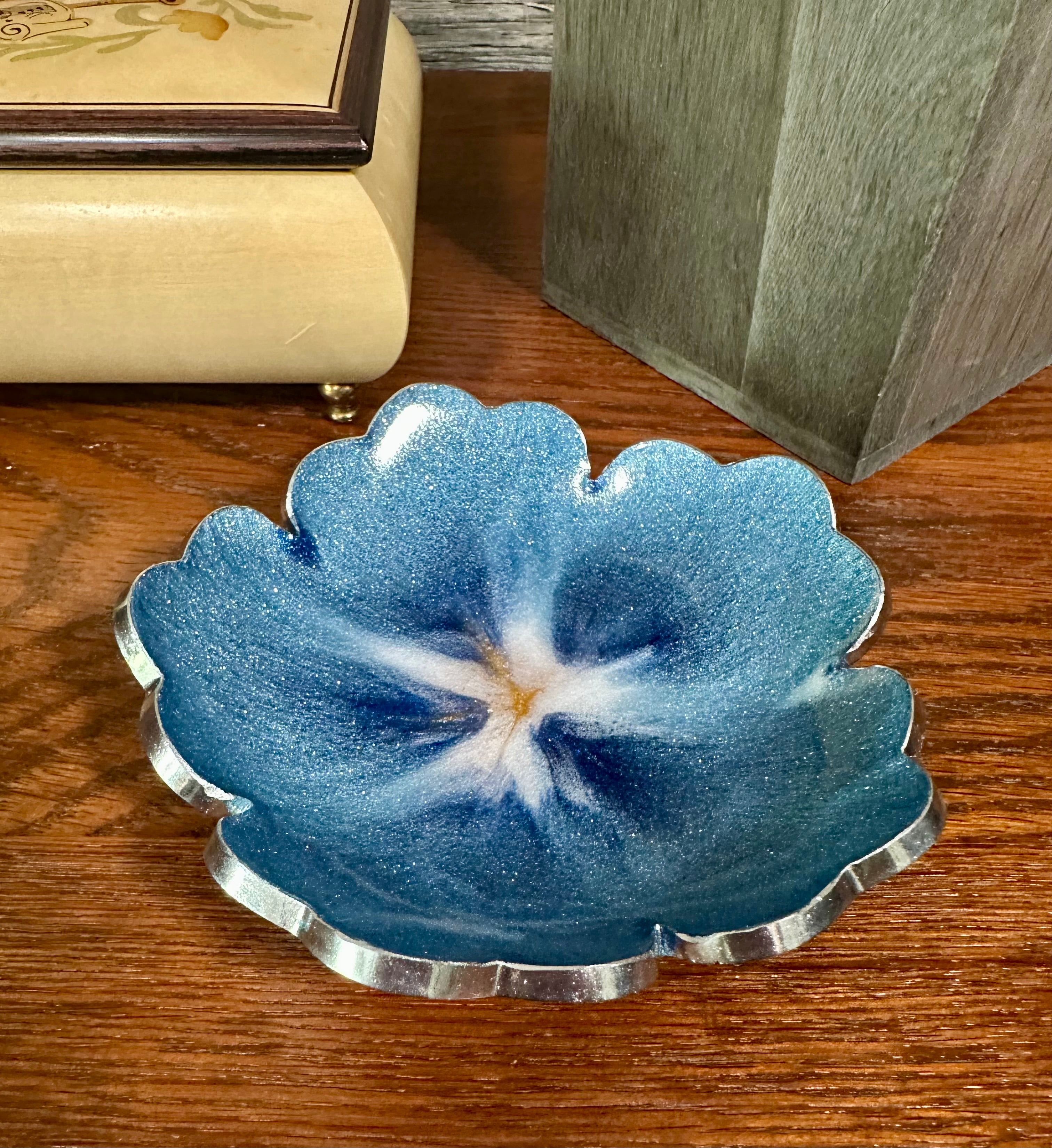 Small ResinFlower Bowl -Trimmed in Gold, Bronze, or Silver