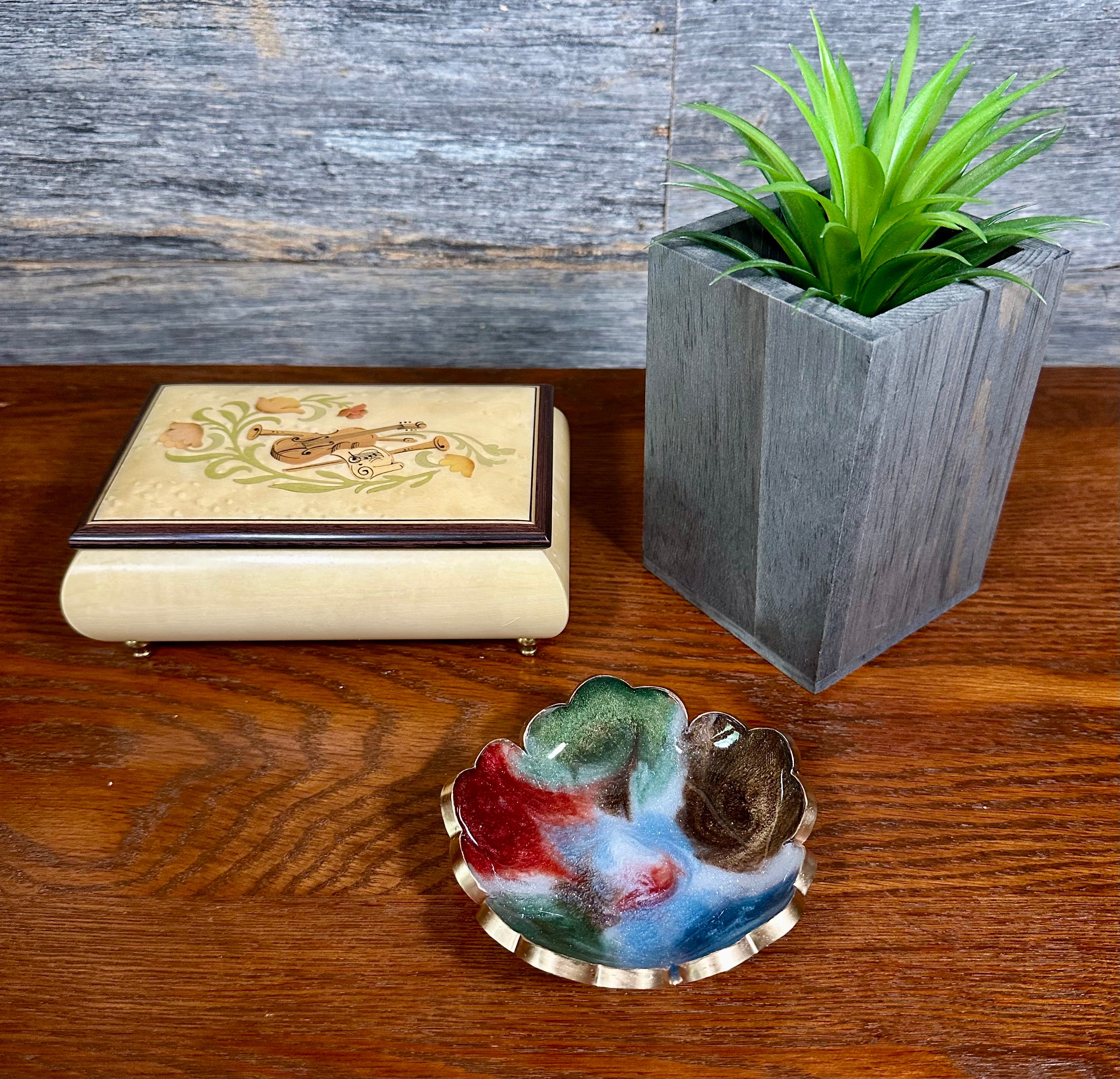Small ResinFlower Bowl -Trimmed in Gold, Bronze, or Silver