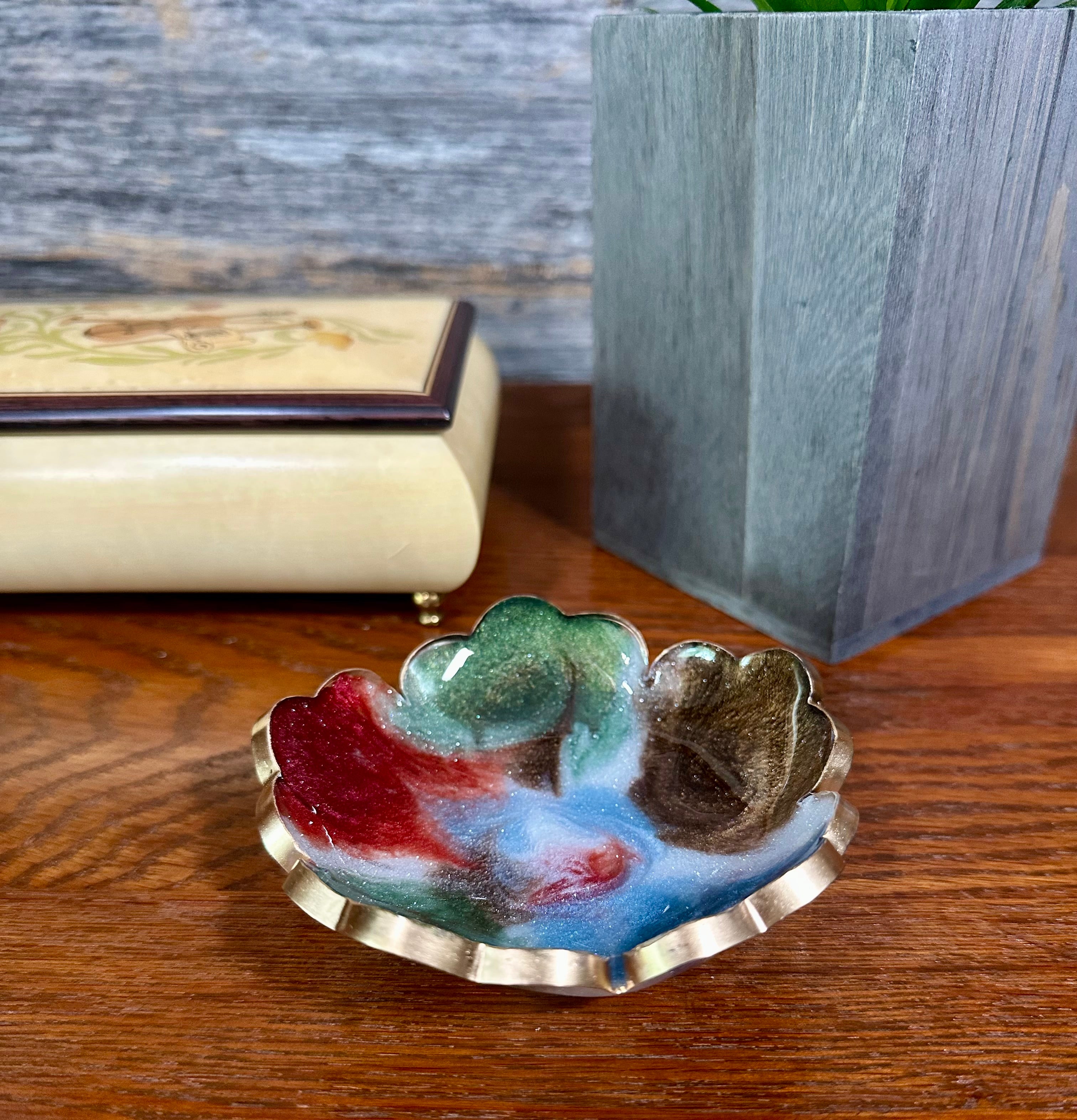 Small ResinFlower Bowl -Trimmed in Gold, Bronze, or Silver