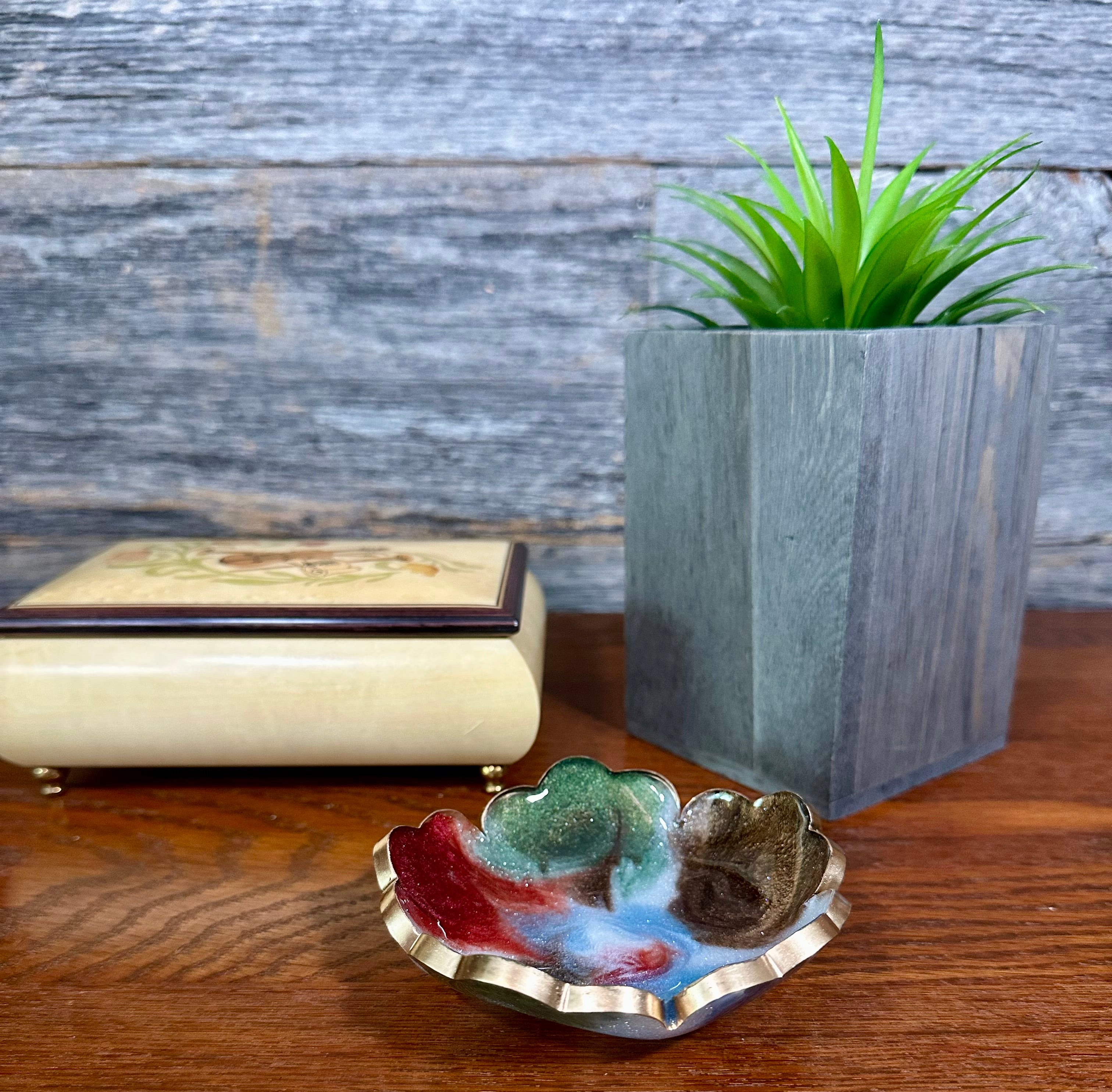 Small ResinFlower Bowl -Trimmed in Gold, Bronze, or Silver