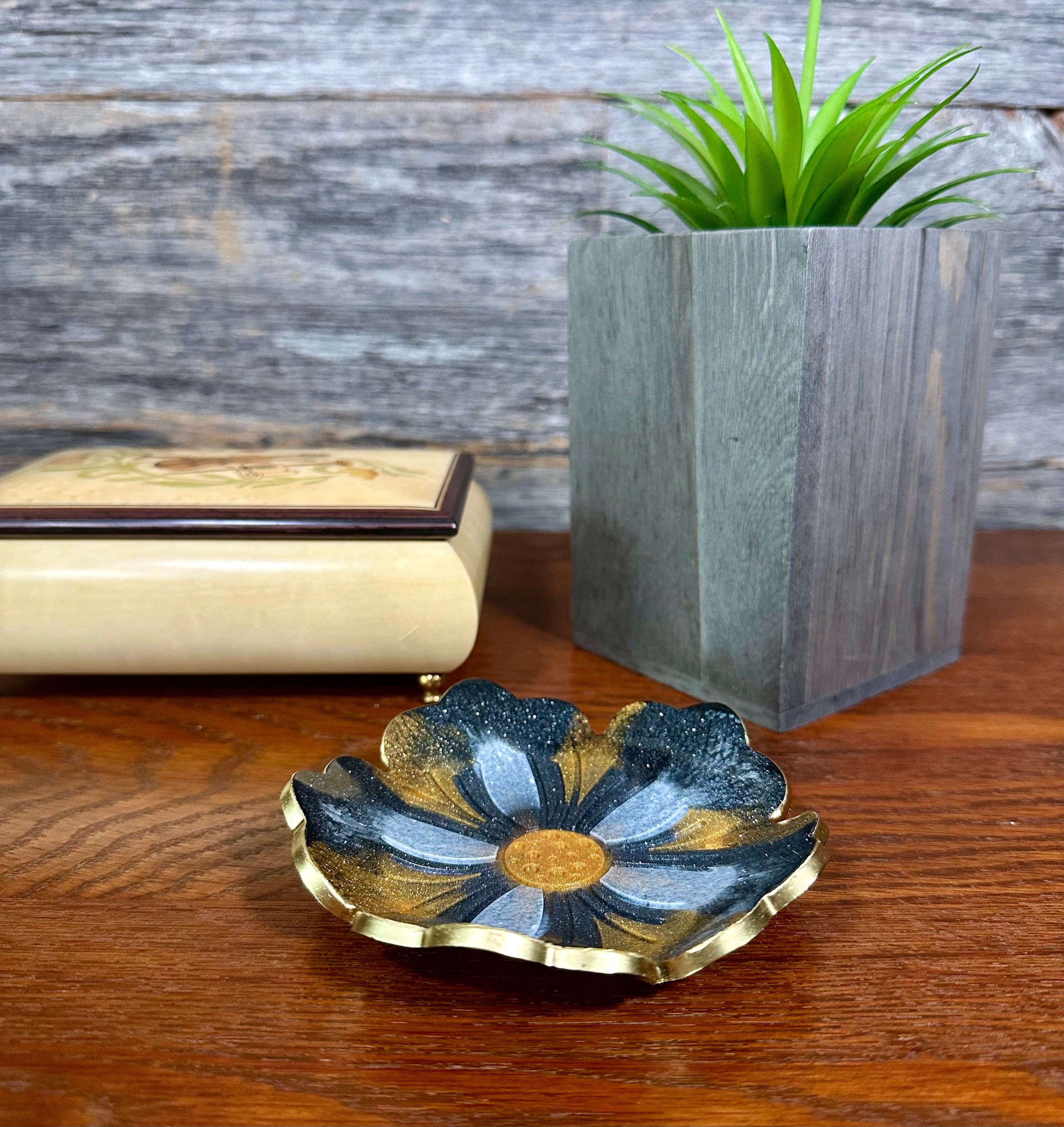 Small ResinFlower Bowl -Trimmed in Gold, Bronze, or Silver