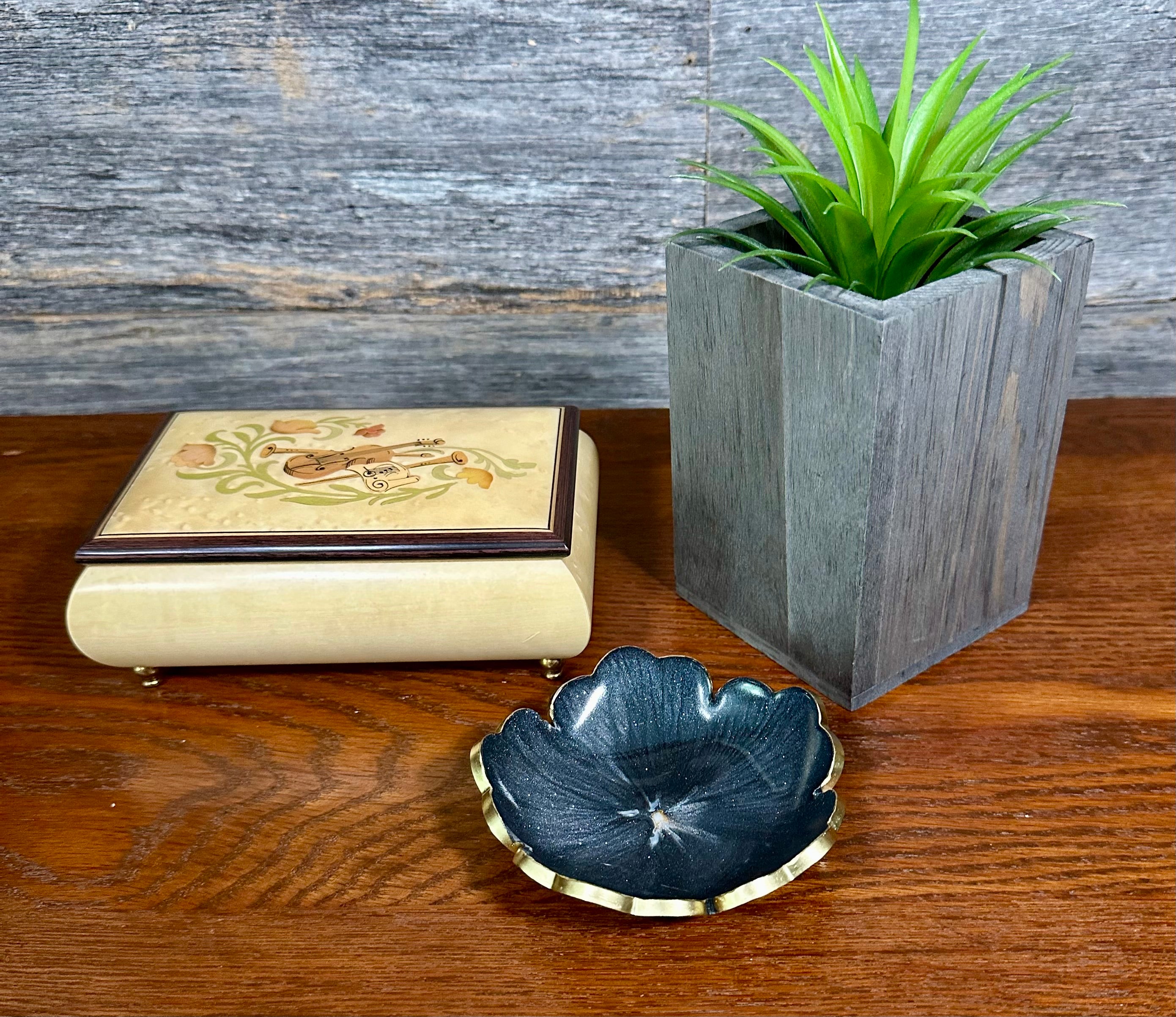 Small ResinFlower Bowl -Trimmed in Gold, Bronze, or Silver
