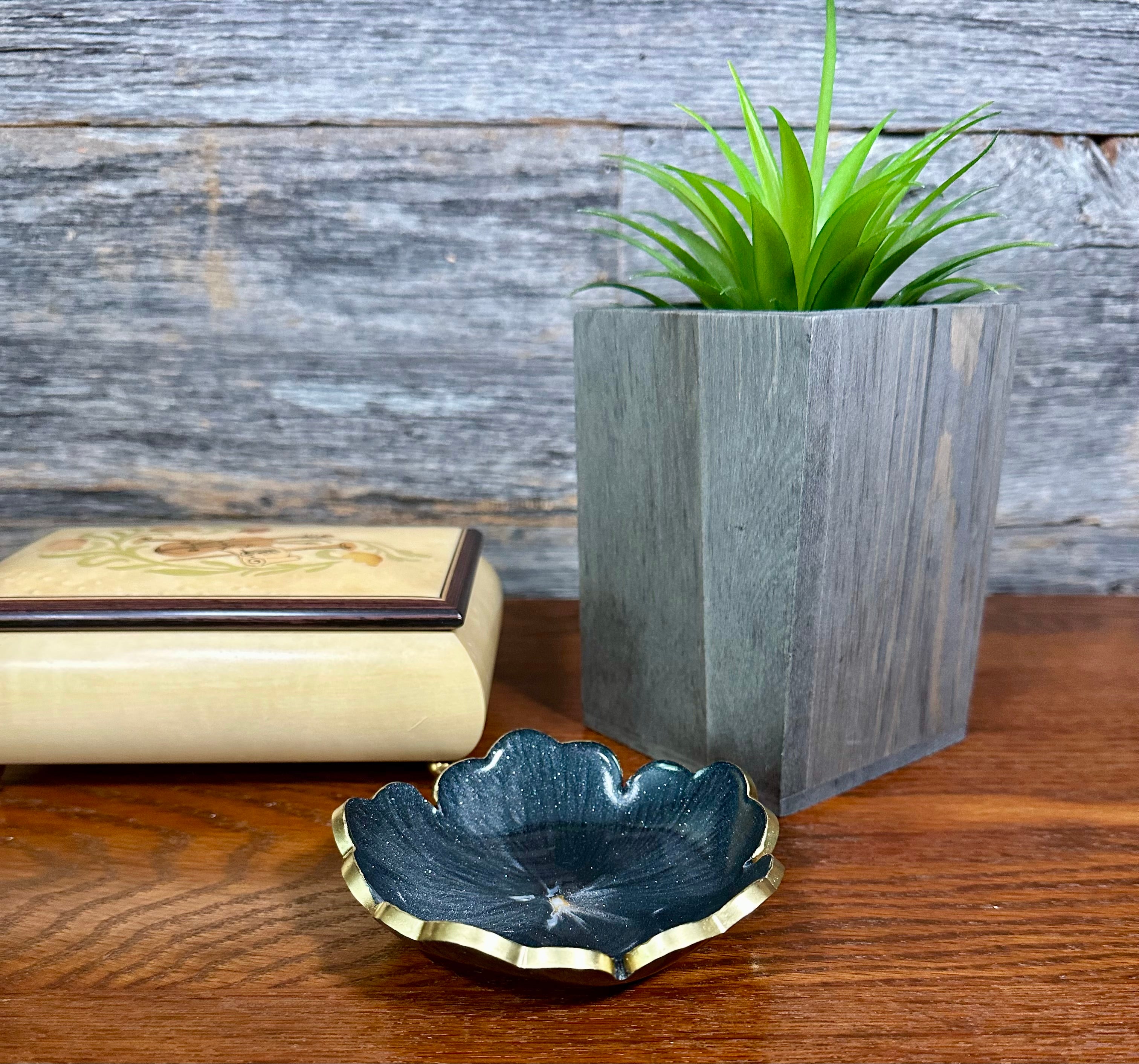 Small ResinFlower Bowl -Trimmed in Gold, Bronze, or Silver